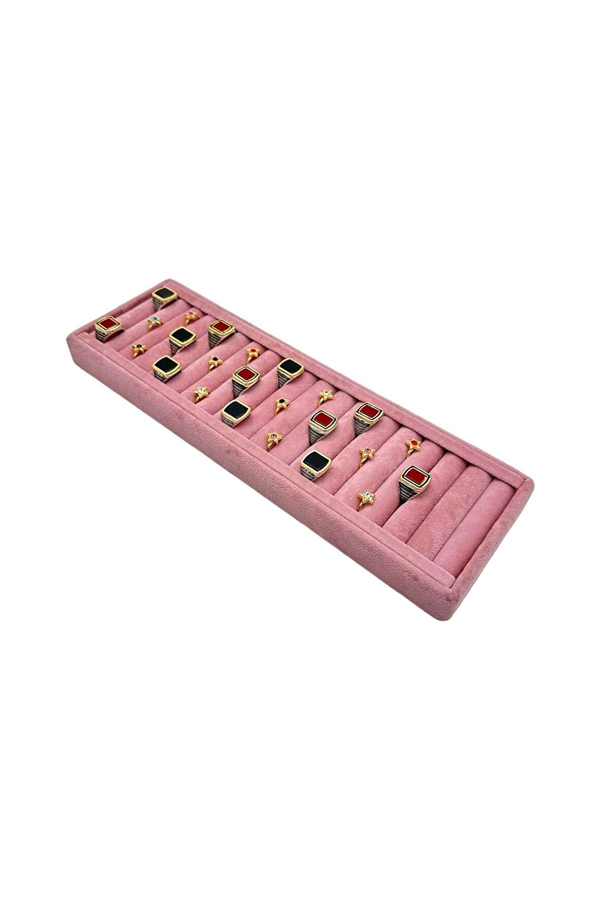 Yüzük Küpe Koldüğmesi Takı Standı Pembe Uzun 34 x 11 Cm