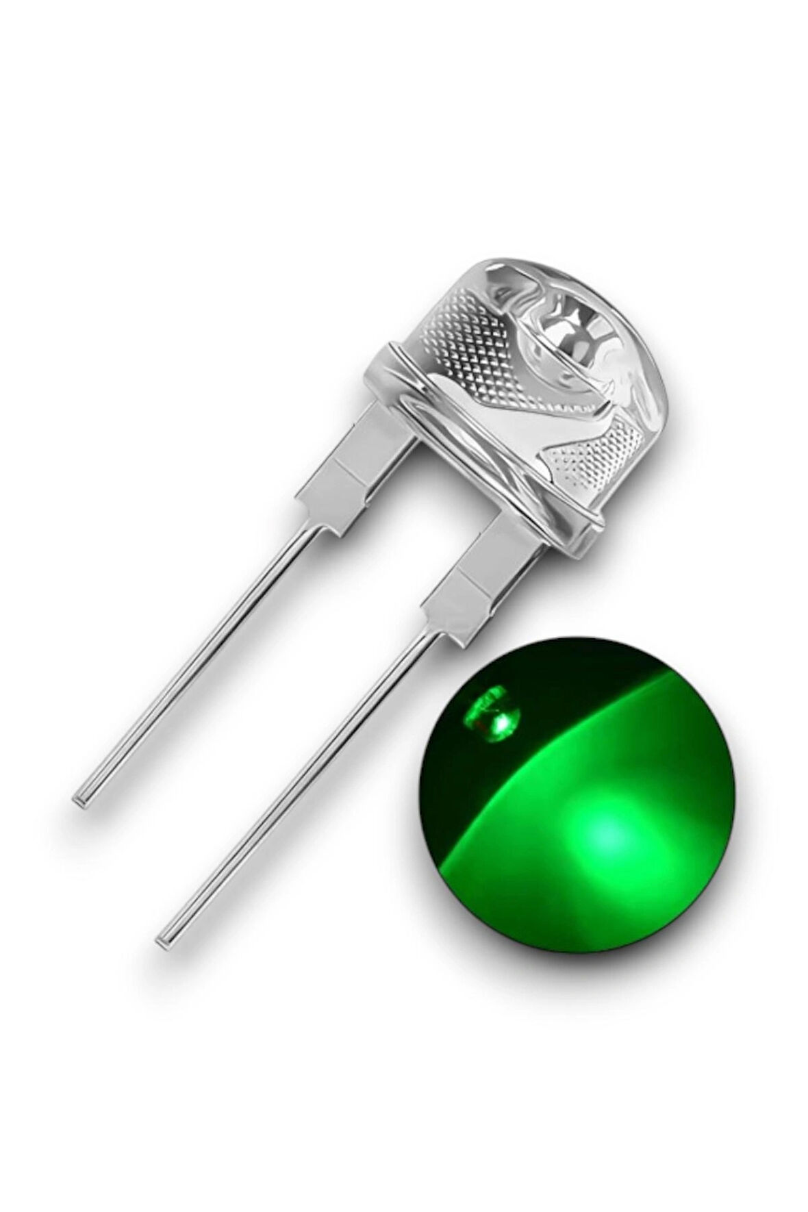 8mm Yeşil Mantar Şeffaf Led - 50 Adet