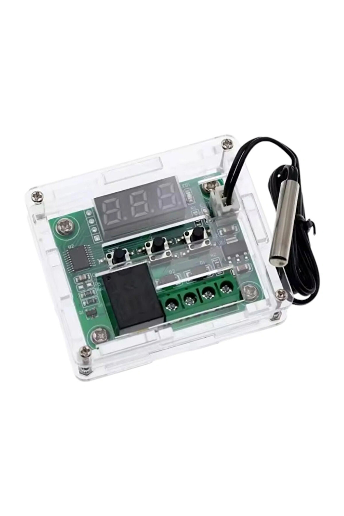 W1209 Dijital Termostat Sıcaklık Kontrol Devresi Sensörlü + W1209 Termostat İçin Pleksi Kutu