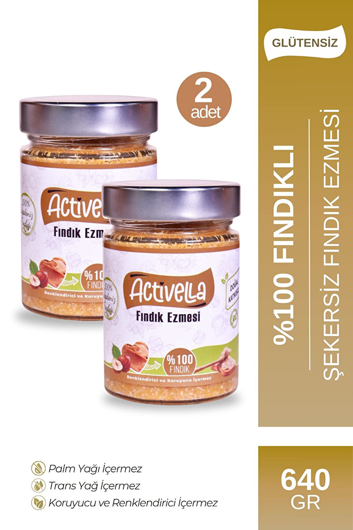 Activella Şekersiz Fındık Ezmesi 320gr %100 Fındıklı X2