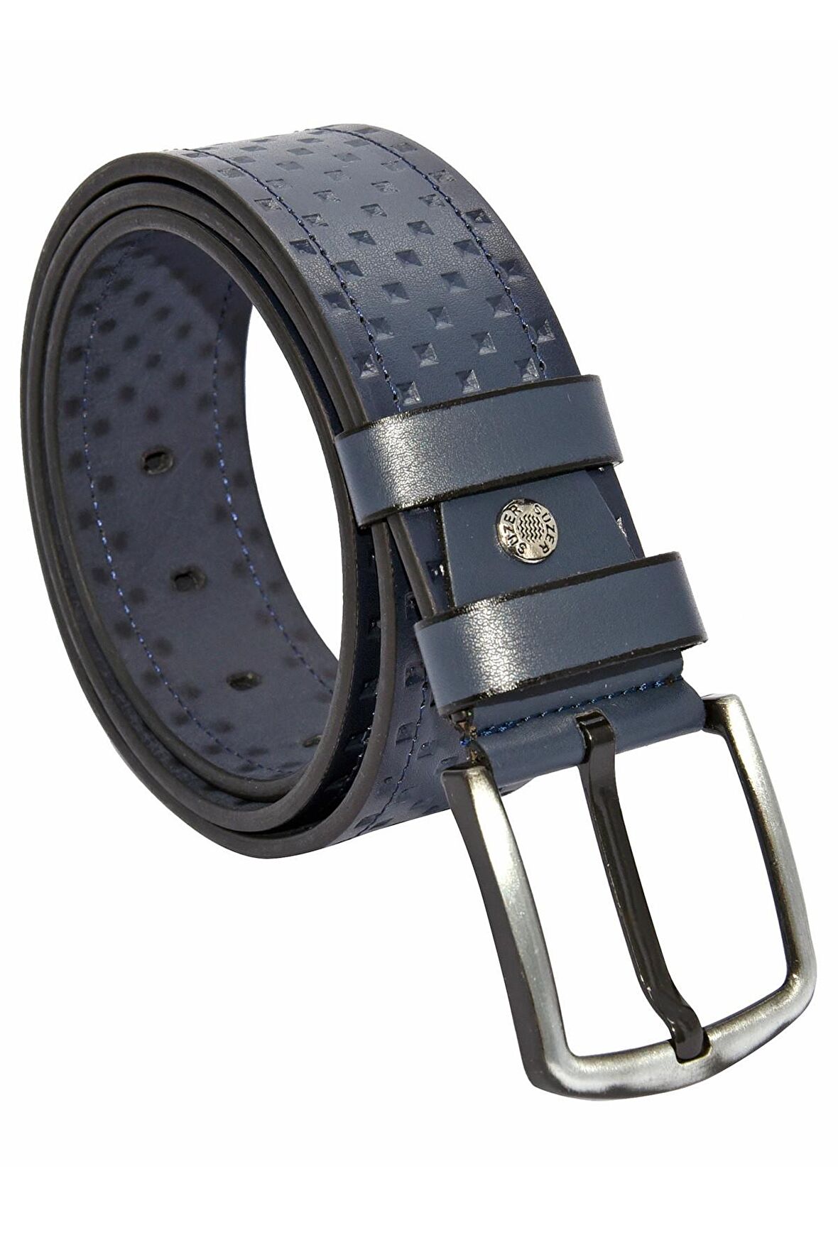 Süzer Deri * 4.5 cm. Spor Suni Deri Desenli Model Kemer Lacivert