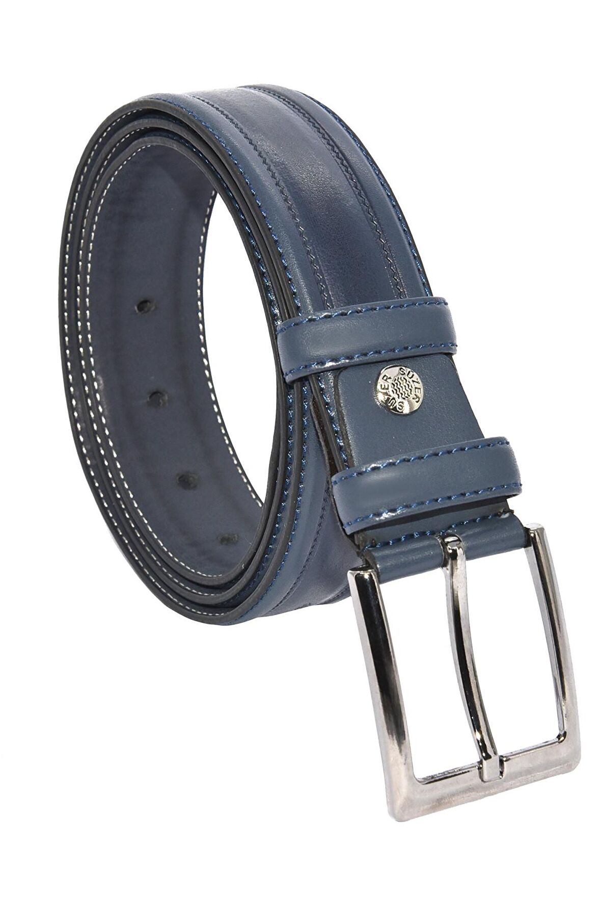 Süzer Deri * 3.5 Cm Klasik Suni Deri Desenli Model Kemer Lacivert