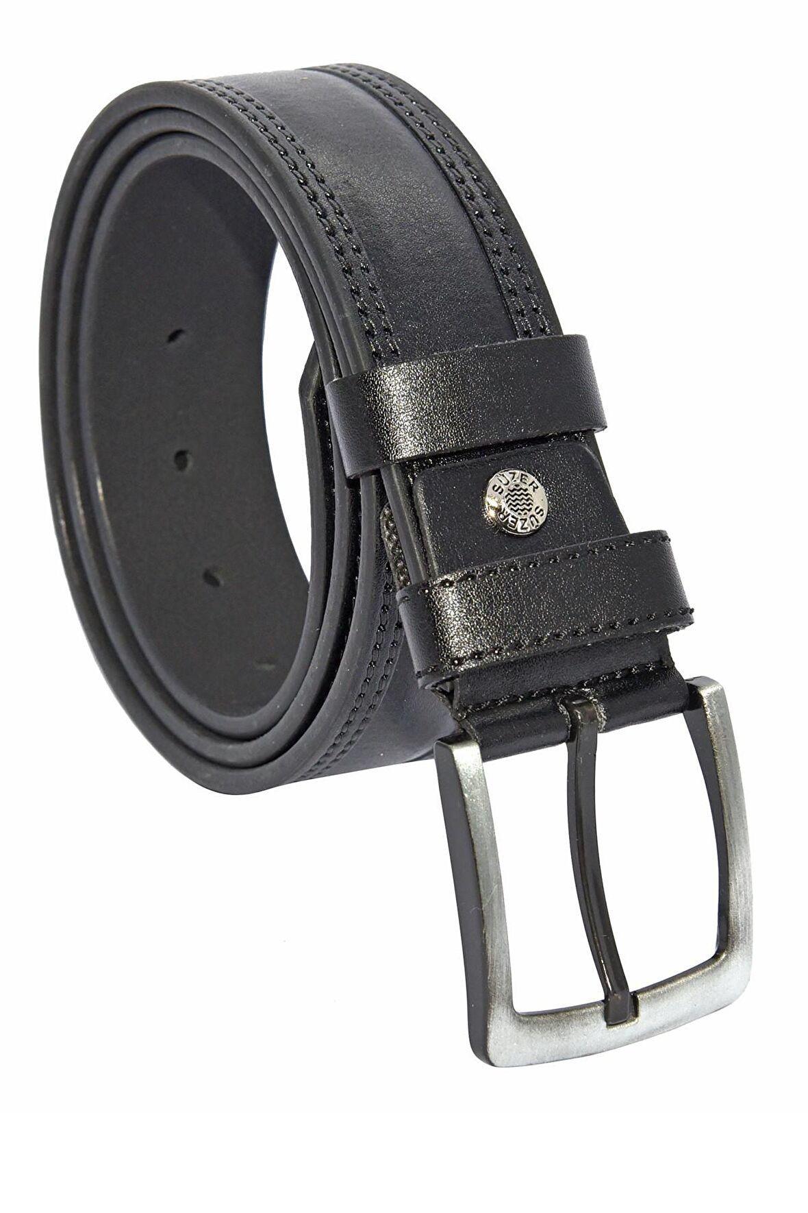 Süzer Deri * 4 Cm. Spor Suni Deri Çift Dikişli Model Kemer Siyah