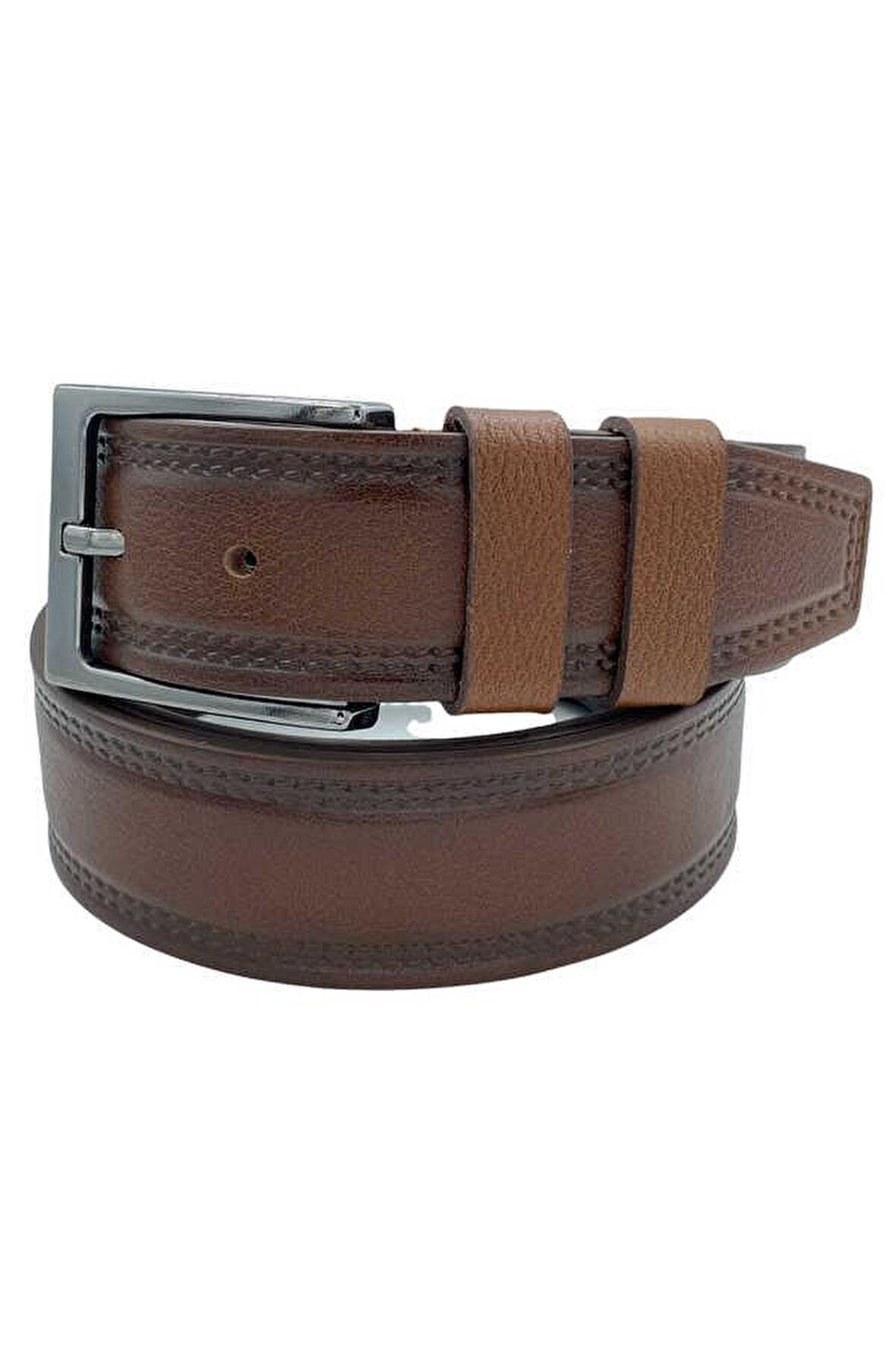 4 cm. Spor Hakiki Deri Dikişli Kemer Kahverengi