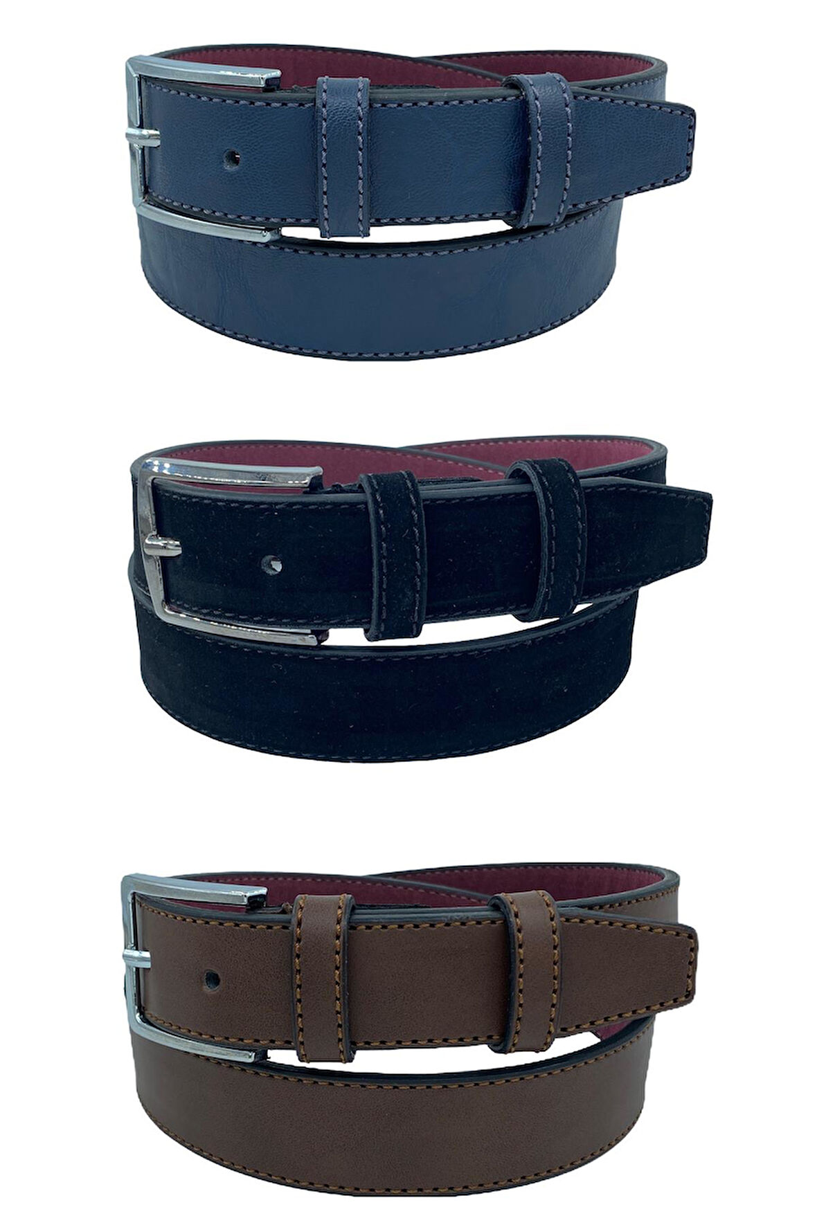 3'lü Set Çocuk Boy Suni Deri 3 cm.lik Garson Klasik Kemer - Siyah Lacivert Kahve - G3S-23HZ