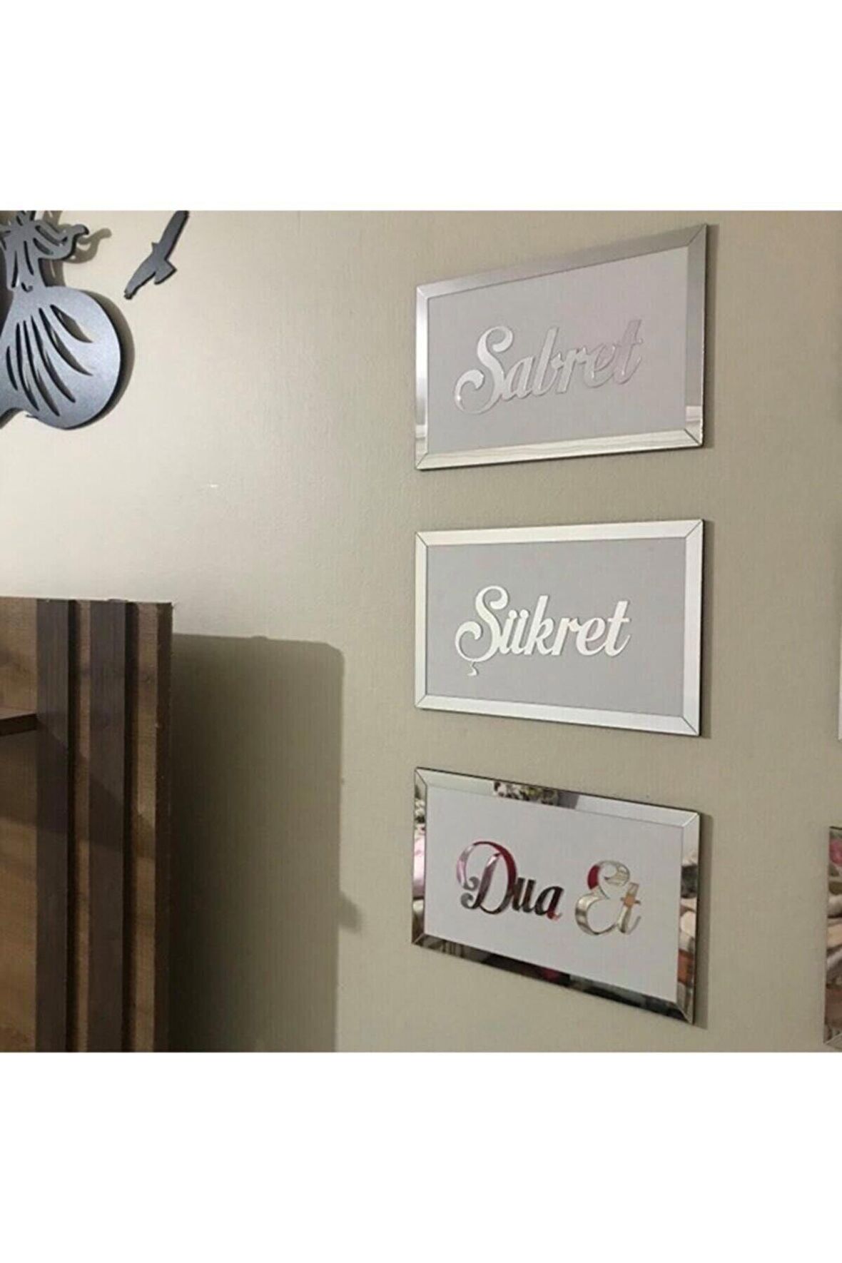 Sabret Şükret Dua Et 3'lü Set Gümüş Kenar Beyaz Zemin 26x16 Cm