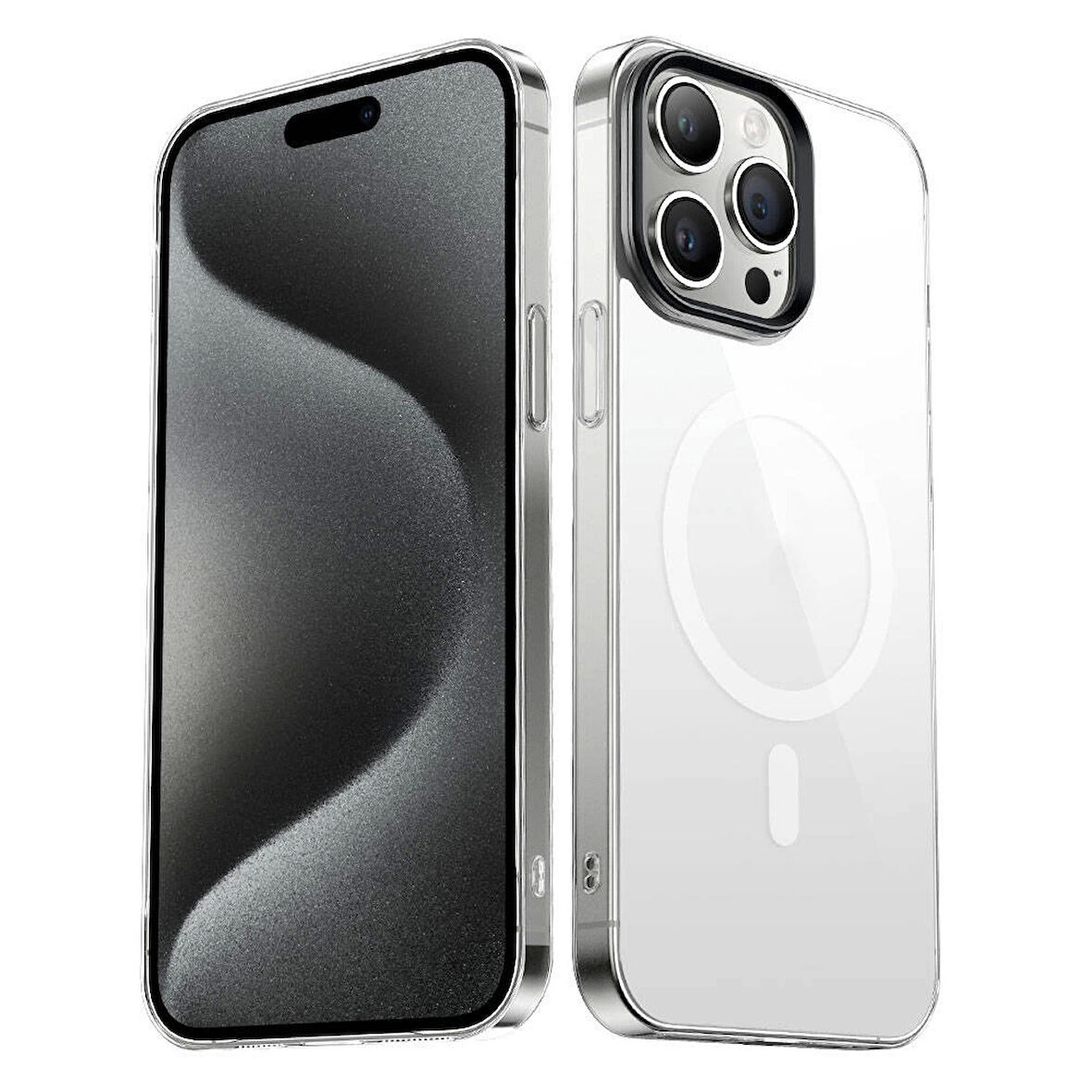 iPhone 15 Pro Max Uyumlu Kılıf Wireless Şarj Özellikli Şeffaf G-Glass Kapak