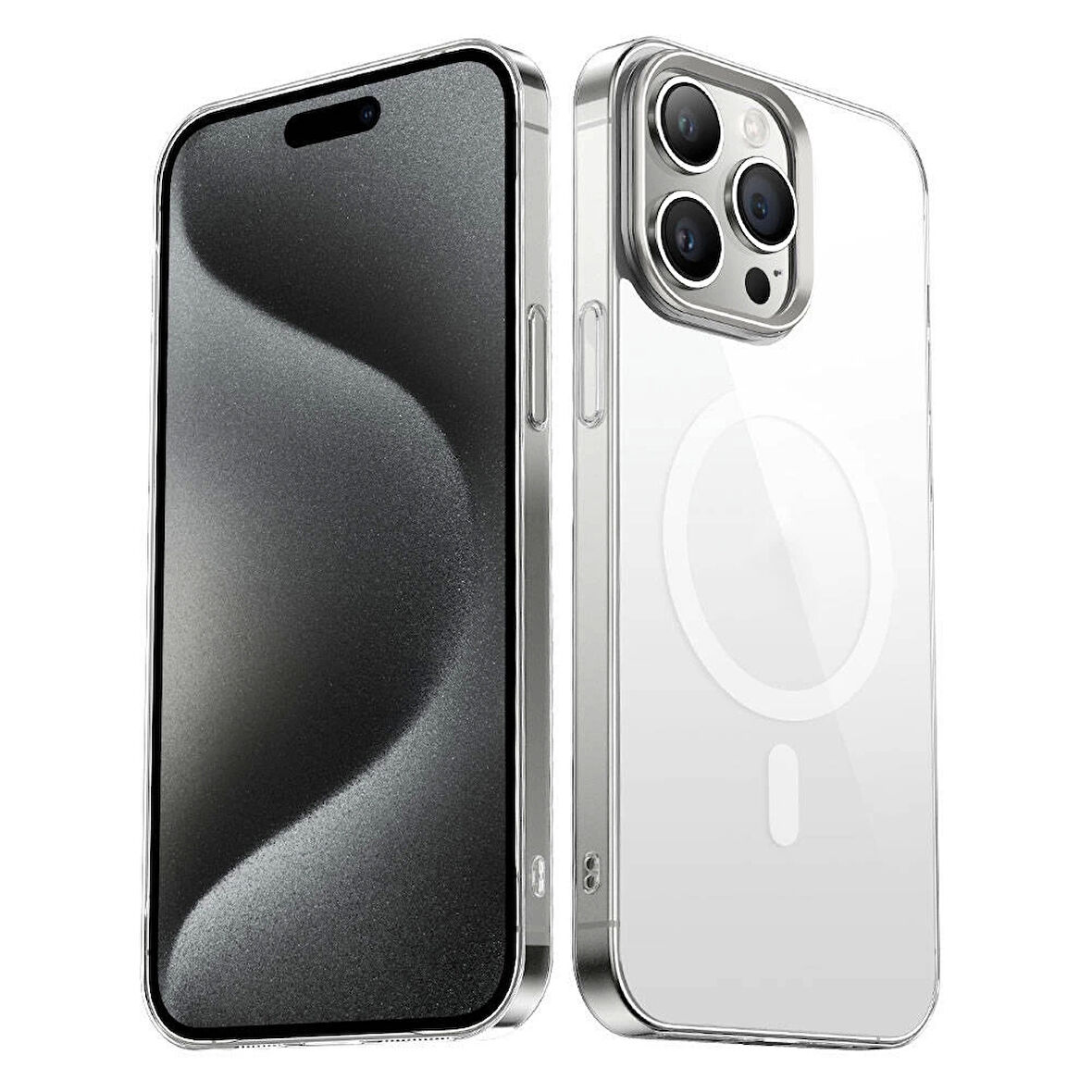iPhone 15 Pro Max Uyumlu Kılıf Wireless Şarj Özellikli Şeffaf G-Glass Kapak