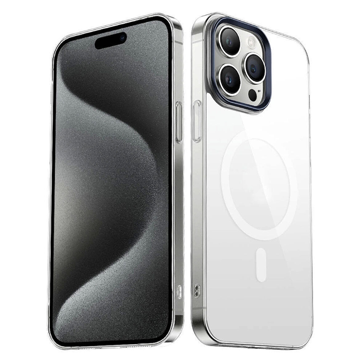 iPhone 15 Pro Max Uyumlu Kılıf Wireless Şarj Özellikli Şeffaf G-Glass Kapak