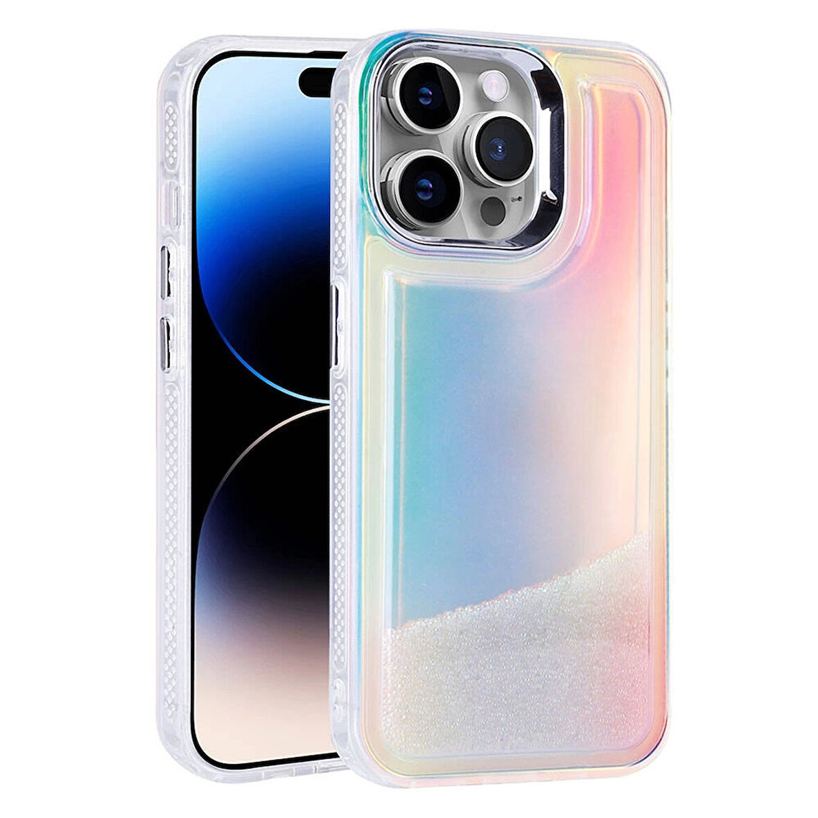 Apple iPhone 14 Pro Uyumlu Kılıf Airbagli Renkli Arka Yüzey Boncuk Tasarımlı Kumul Kapak