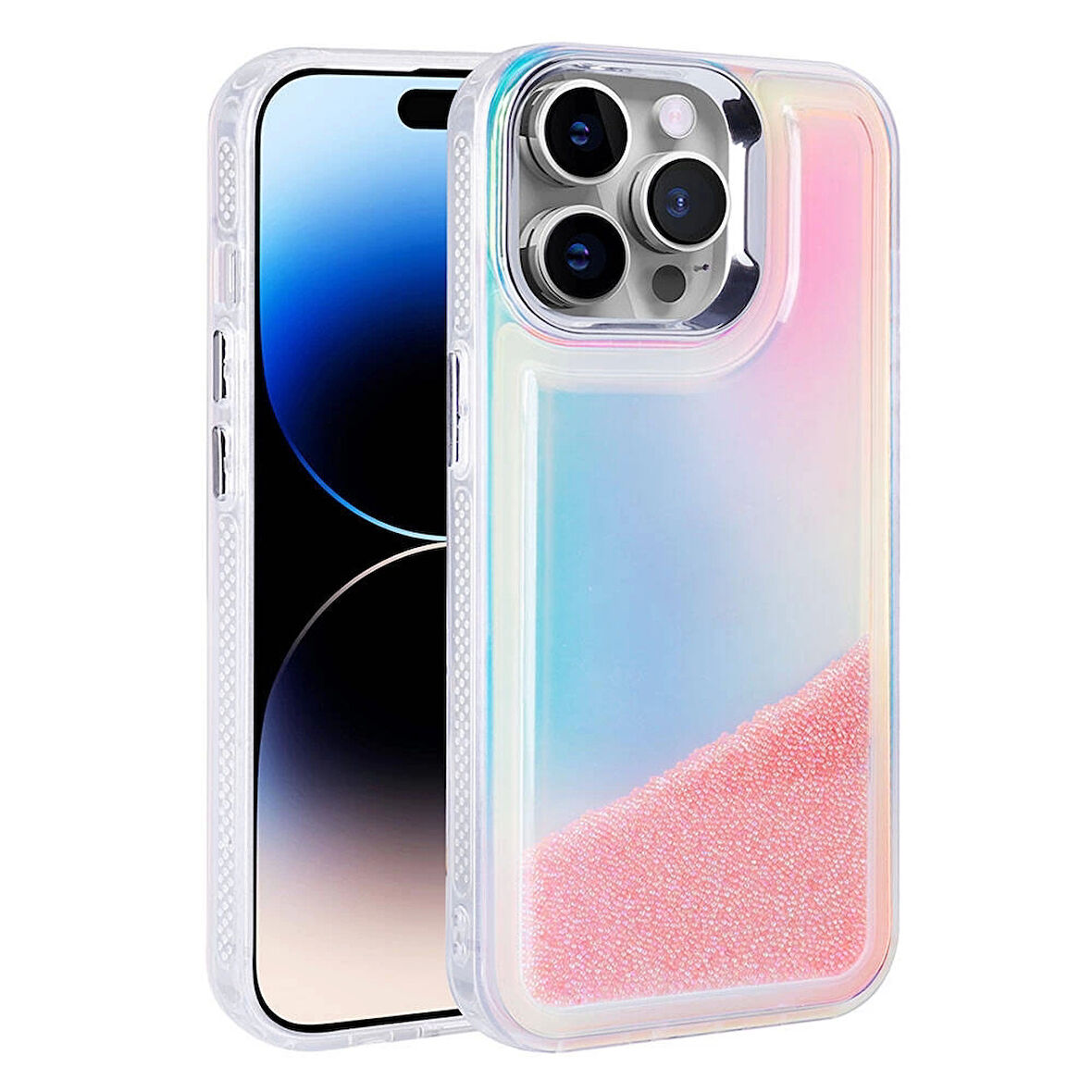 Apple iPhone 14 Pro Uyumlu Kılıf Airbagli Renkli Arka Yüzey Boncuk Tasarımlı Kumul Kapak