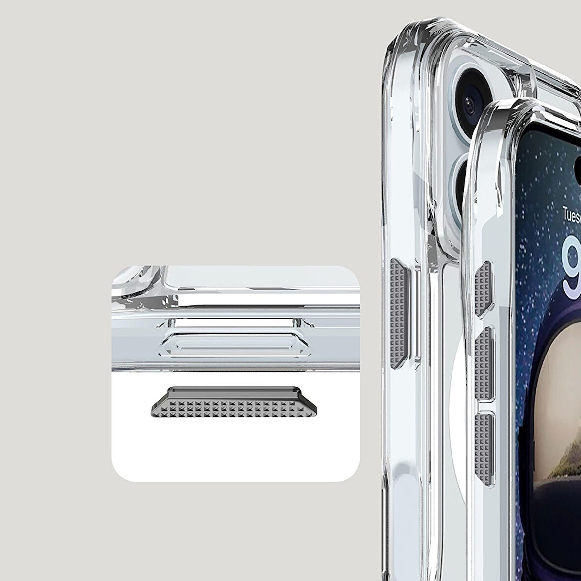 Apple iPhone 16 Uyumlu Ergonomik Kavisli Tam Koruma Magsafe Şarj Airbagli Şeffaf İncek Kapak