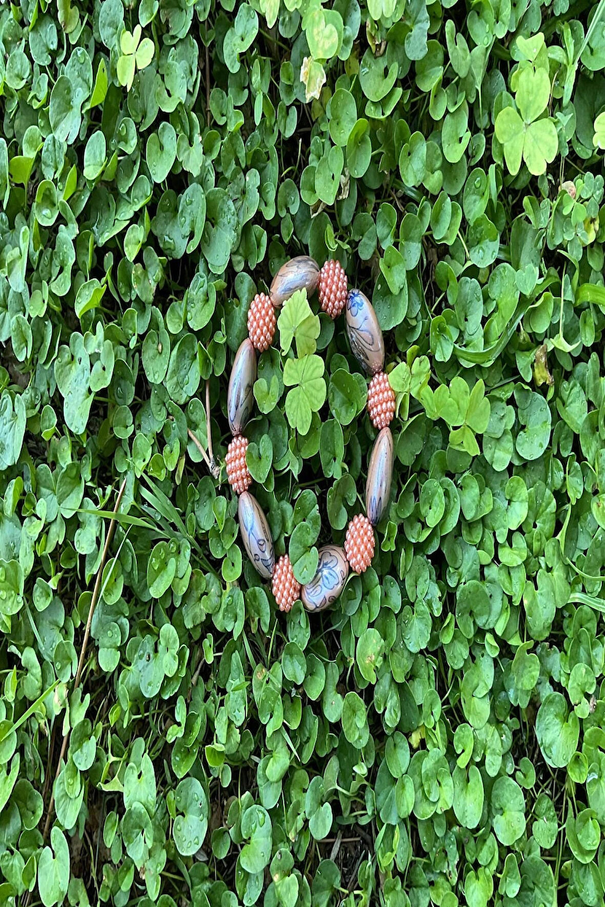 El Yapımı Mavi Turuncu Desenli Akrilik Boncuk Kadın Bileklik Günlük ve Şık