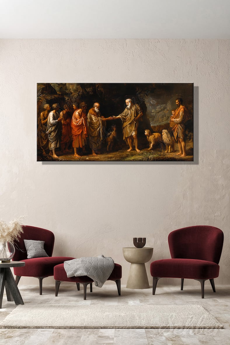 Kanvas Tablo Panoramik Yatay Tekli Ev Kafe Ofis Salvator Rosa Demokritos ve Protagoras Tasviri 2276
