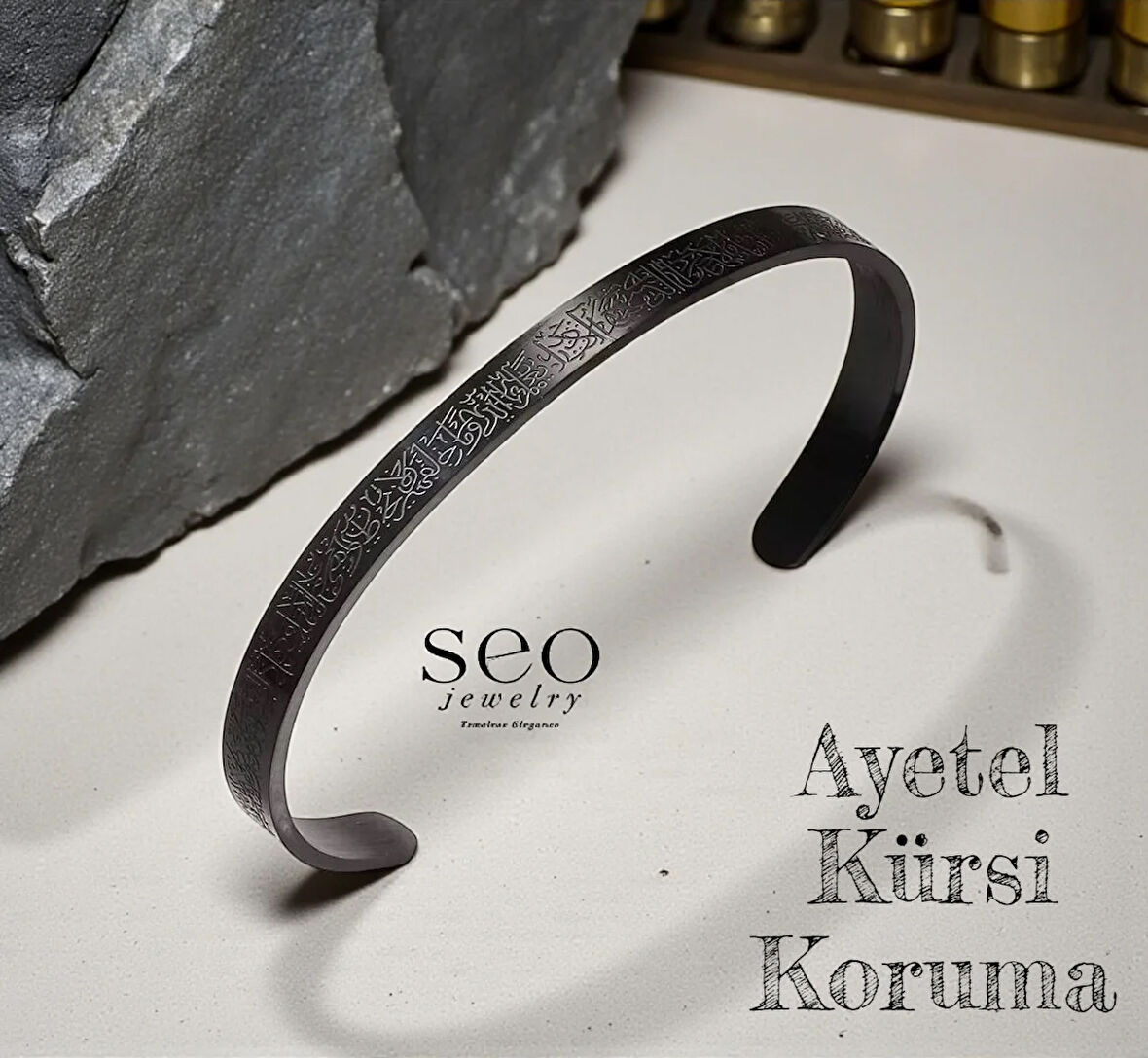 Ayetel Kürsi Manevi Koruma Çelik Siyah Bileklik