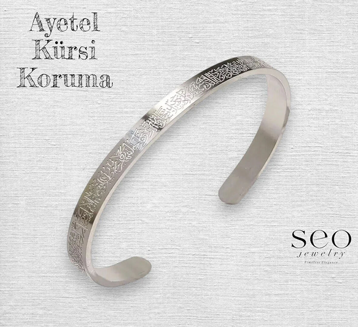 Ayetel Kürsi Manevi Koruma Çelik Gümüş Renk Bileklik