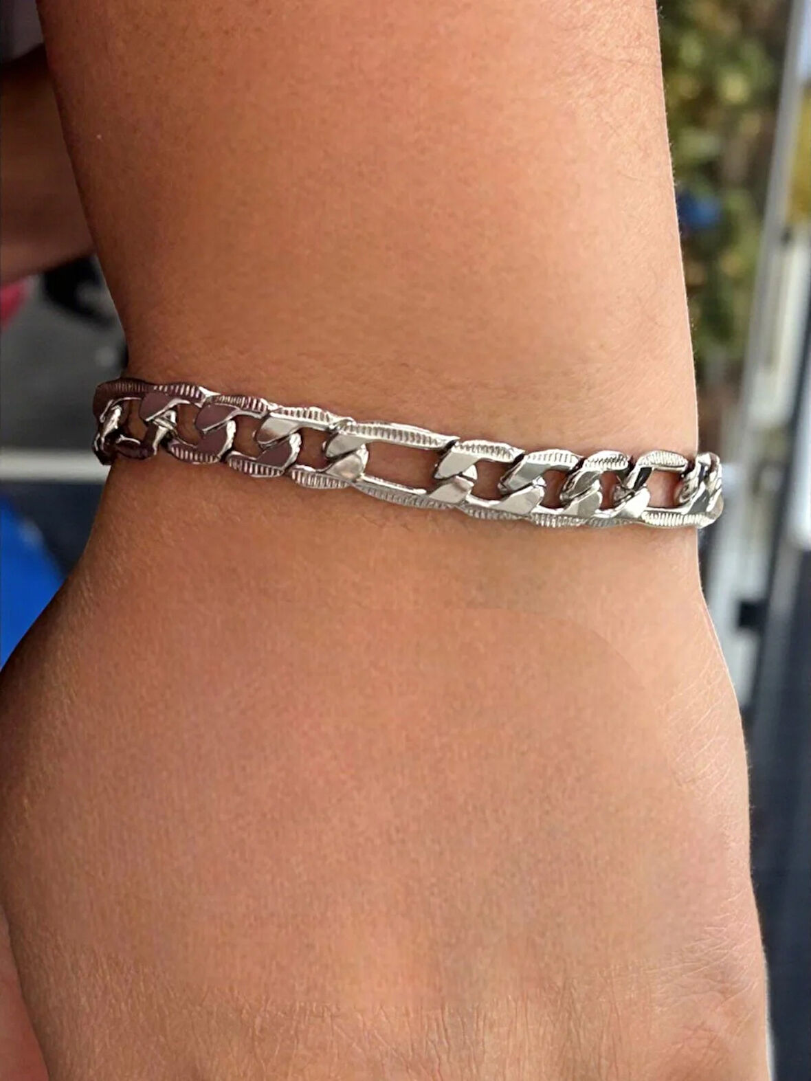 Silver Çelik Zincir Bileklik Unisex