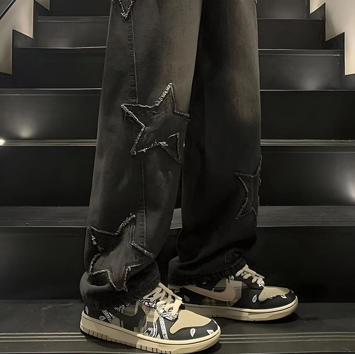Sercom Kot Yıldız Baskılı Baggy Fit Jean