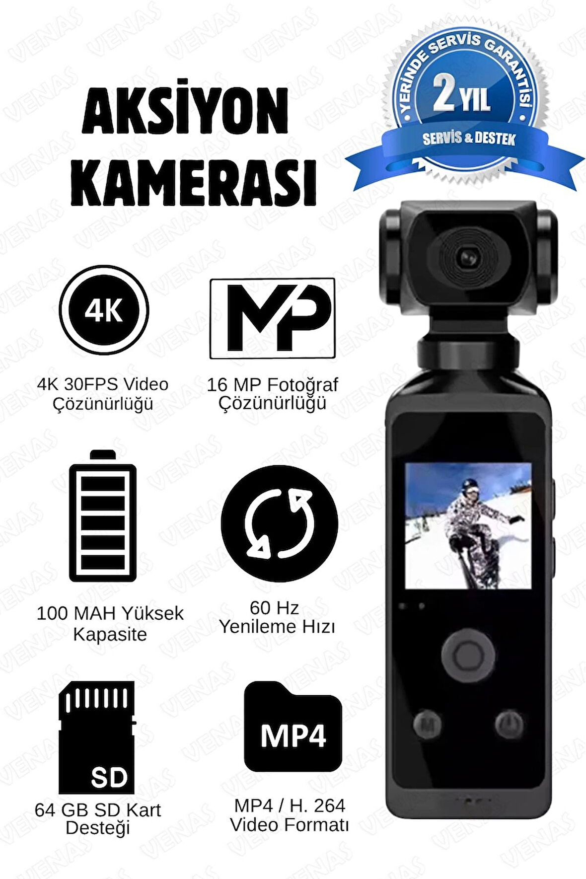 Sesli Kayıt Mikrofonlu ve Hoparlörlü 4-5 Saat Arası Kesintisiz Video Çekebilen Aksiyon Kamerası