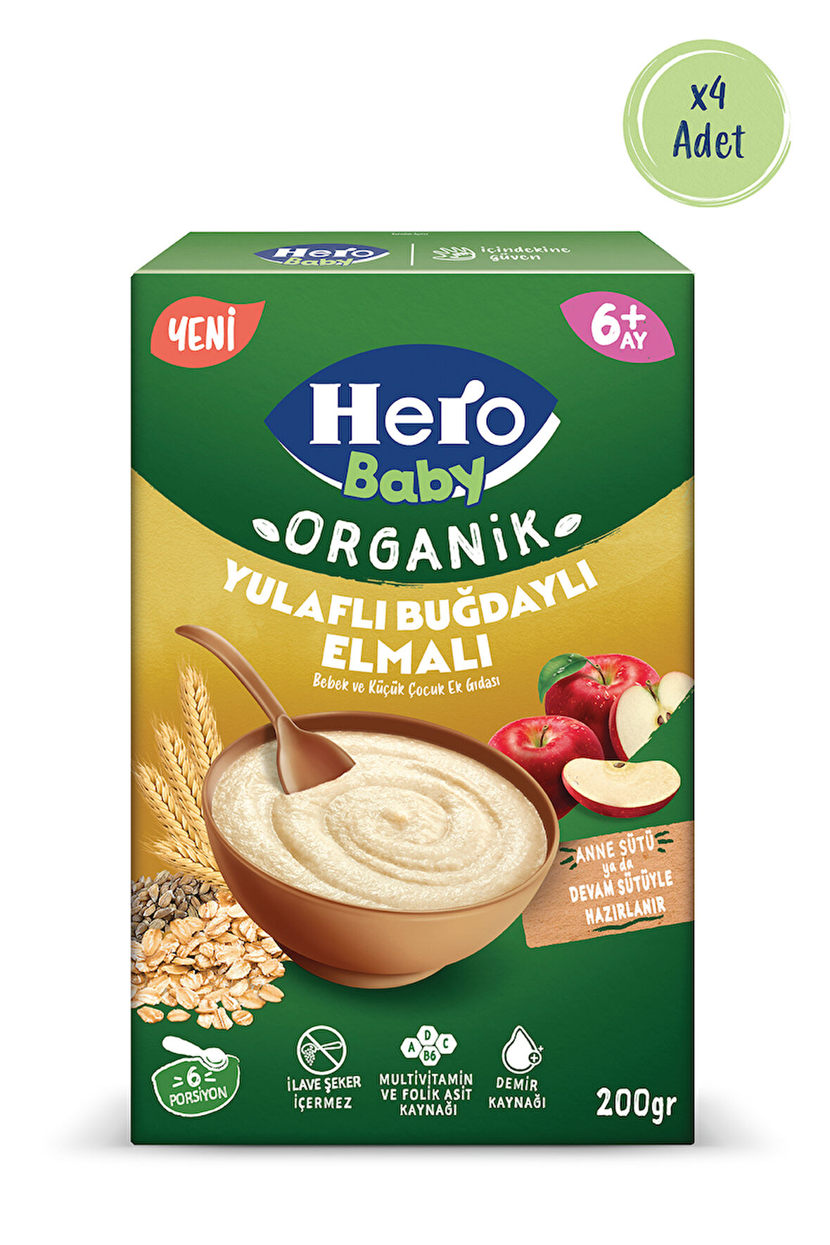 Hero Baby Organik Buğdaylı Yulaflı Elmalı 200g x4