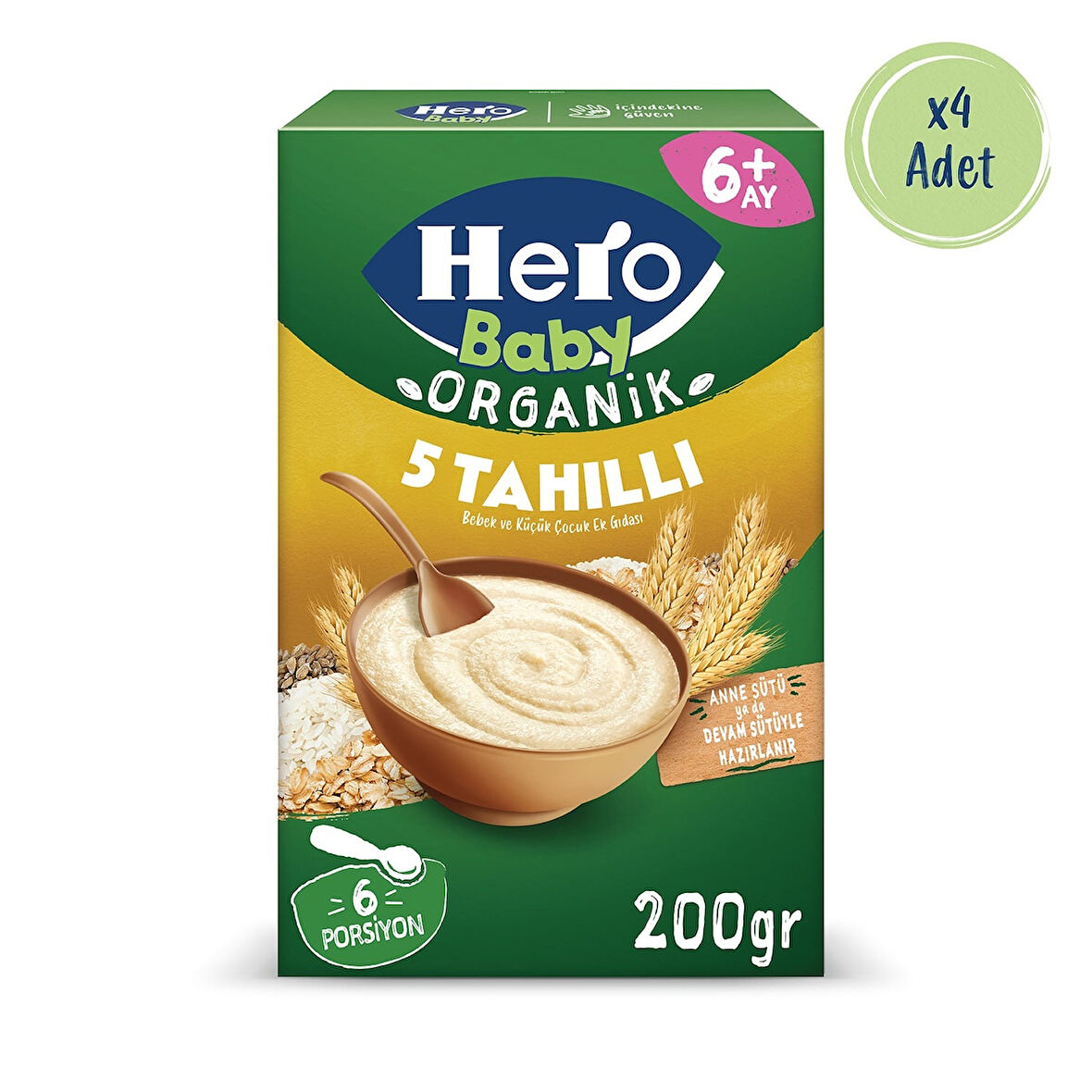 Hero Baby Organik 5 Tahıllı Sütsüz 200g x4