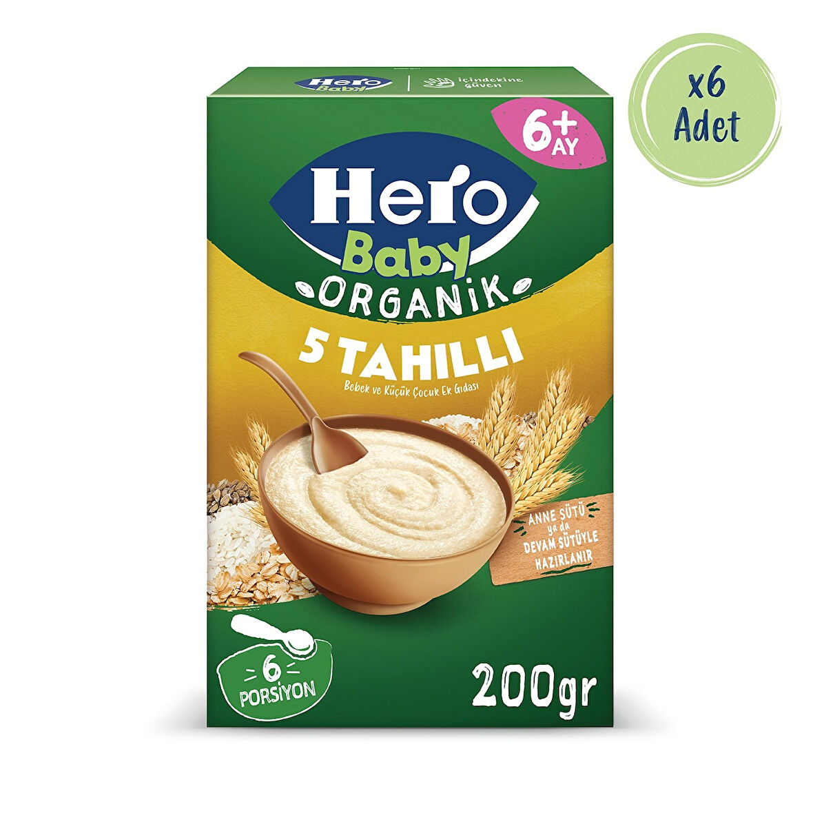 Hero Baby Organik 5 Tahıllı Sütsüz 200g x6