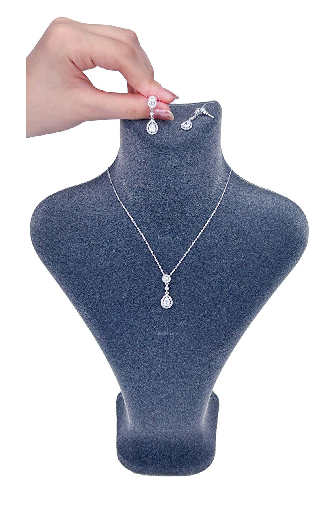 Zirkon Taşlı, Rodyum Kaplama Kolye Küpe Seti 55, Gümüş Renk