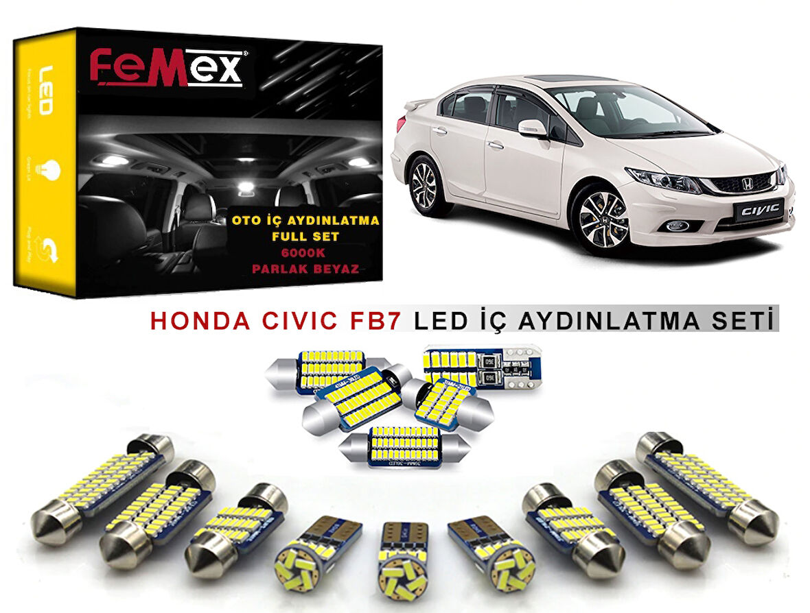 Honda Civic FB7 2012 Model LED İç Aydınlatma Ampul Seti FEMEX Parlak Beyaz