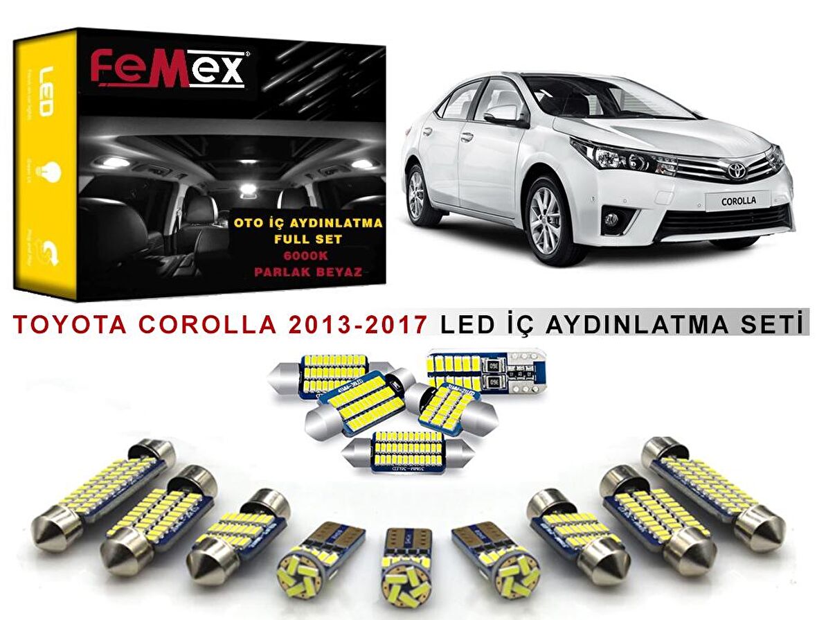 Toyota Corolla 2013-2017 LED İç Aydınlatma Ampul Seti FEMEX Parlak Beyaz