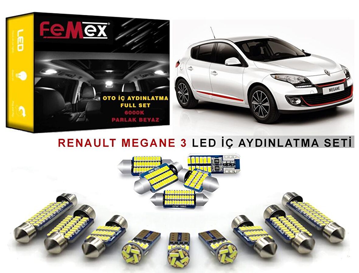 Renault Megane 3 LED İç Aydınlatma Ampul Seti FEMEX Parlak Beyaz