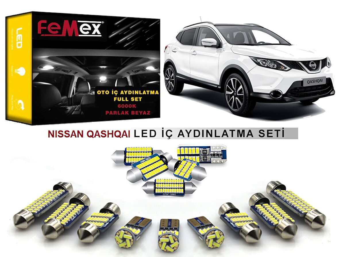 Nissan Qashqai J11 Cam Tavanlı Model LED İç Aydınlatma Ampul Seti FEMEX Parlak Beyaz