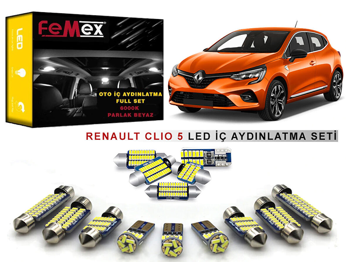 Renault Clio 5 LED İç Aydınlatma Ampul Seti FEMEX Parlak Beyaz