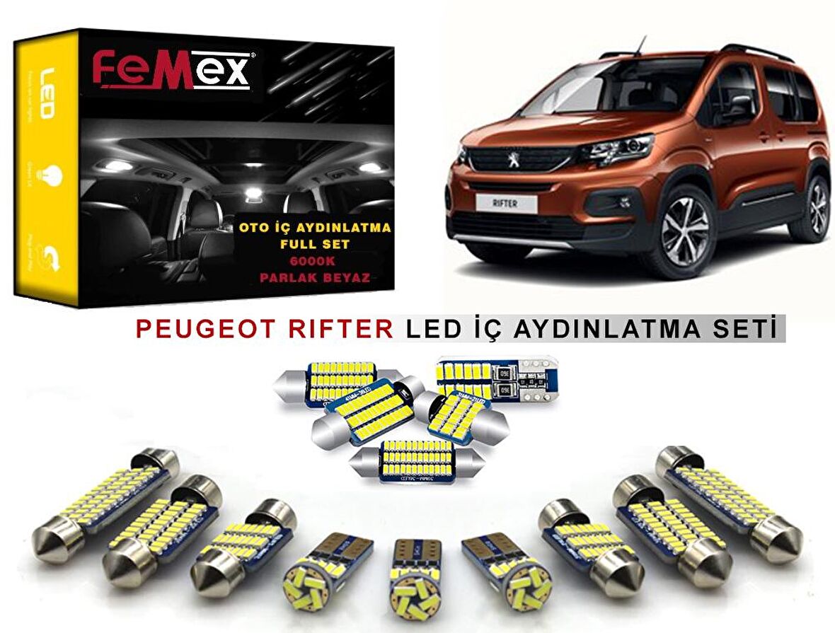 Peugeot Rifter Araçlar için LED İç Aydınlatma Ampul Seti FEMEX Parlak Beyaz