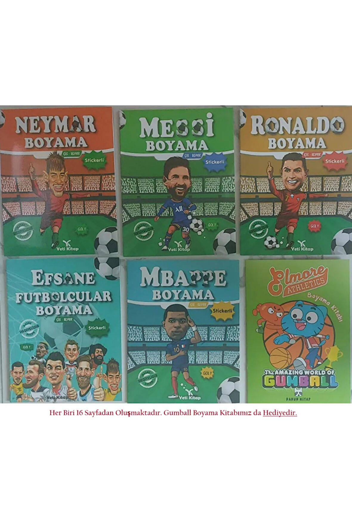 Okul Öncesi Efsane Futbolcular Boyama Kitapları Her Biri 16 sayfa ve Çek-Kopar Stickerli+Gumboll Boy