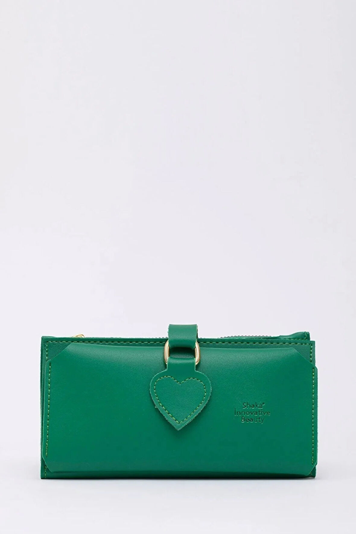 Kadın Yumuşak Suni Deri Kalpli Çıtçıt Kapatmalı Telefon Bölmeli Bozuk Ve Kağıt Para Gözlü Şık