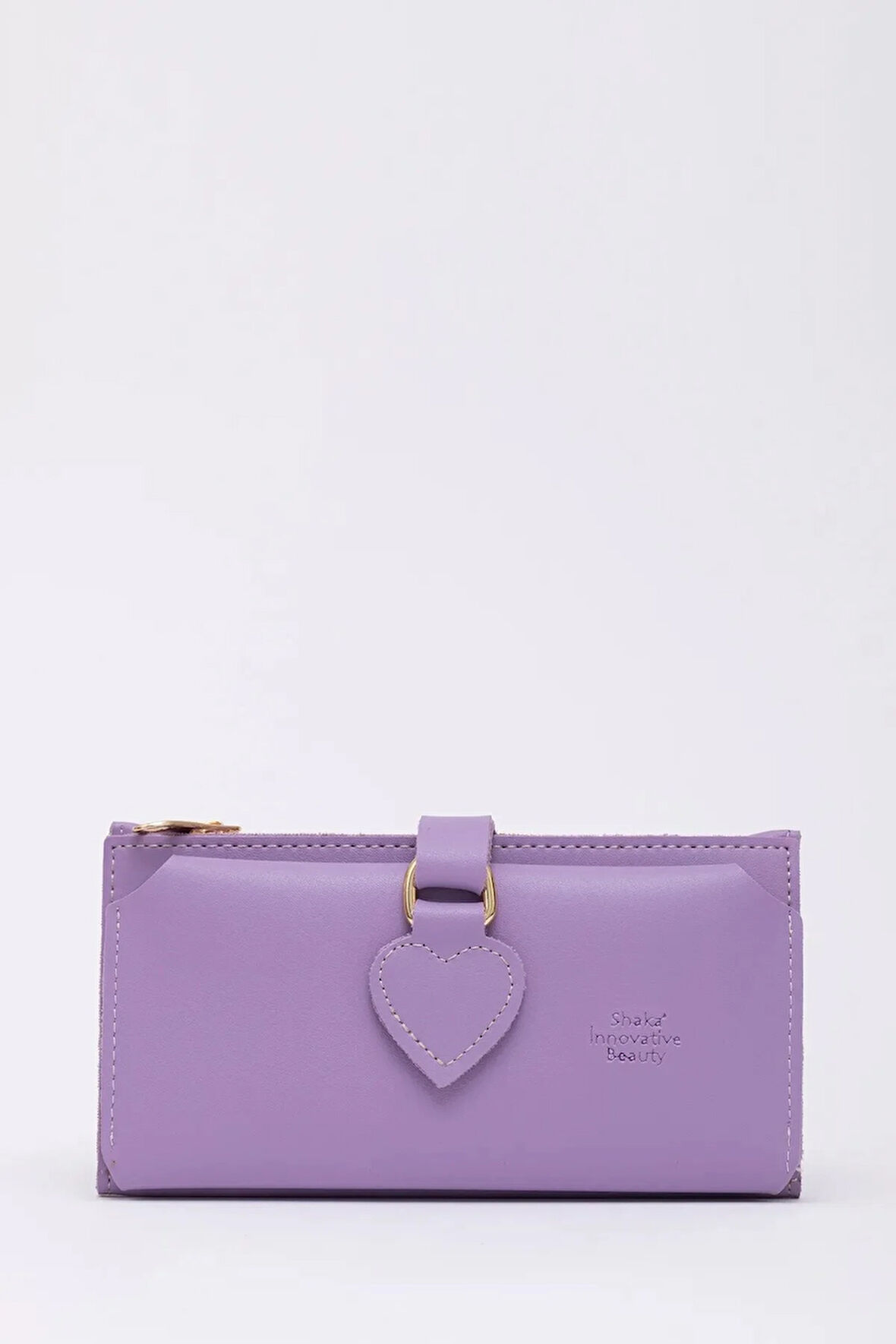 Kadın Yumuşak Suni Deri Kalpli Çıtçıt Kapatmalı Telefon Bölmeli Bozuk Ve Kağıt Para Gözlü Şık