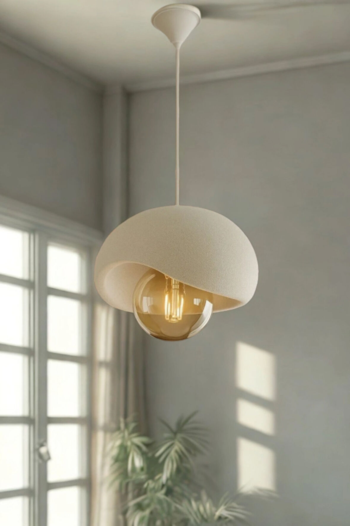 Dekoratif Modern Beyaz Beton Görünümlü Minimal Rustik Tasarım Tekli Sarkıt Avize (lamba hediyedir)