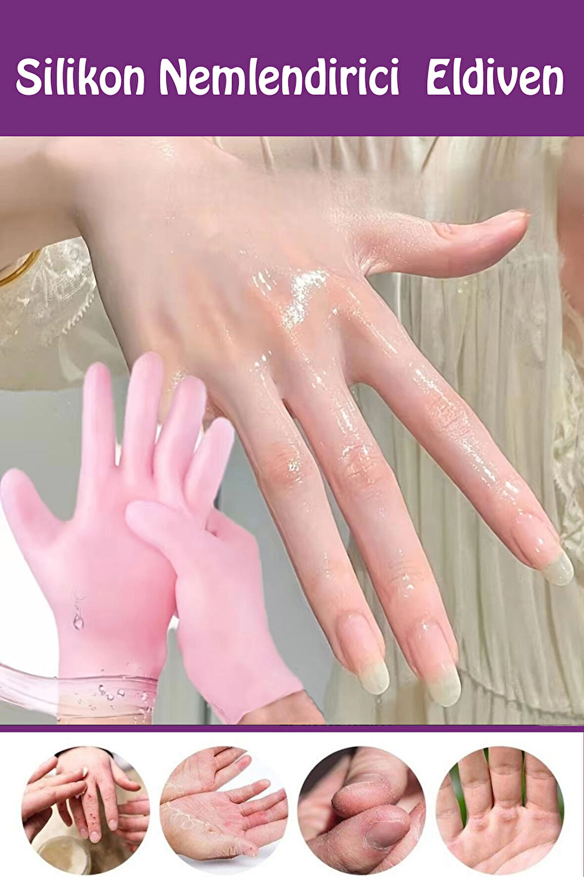 1 Çift Silikon Nemlendirici Eldiven  Çatlak ve Kuruluğa Karşı Yoğun Gece Bakımı  Spa Etkili Yumuşak Eller
