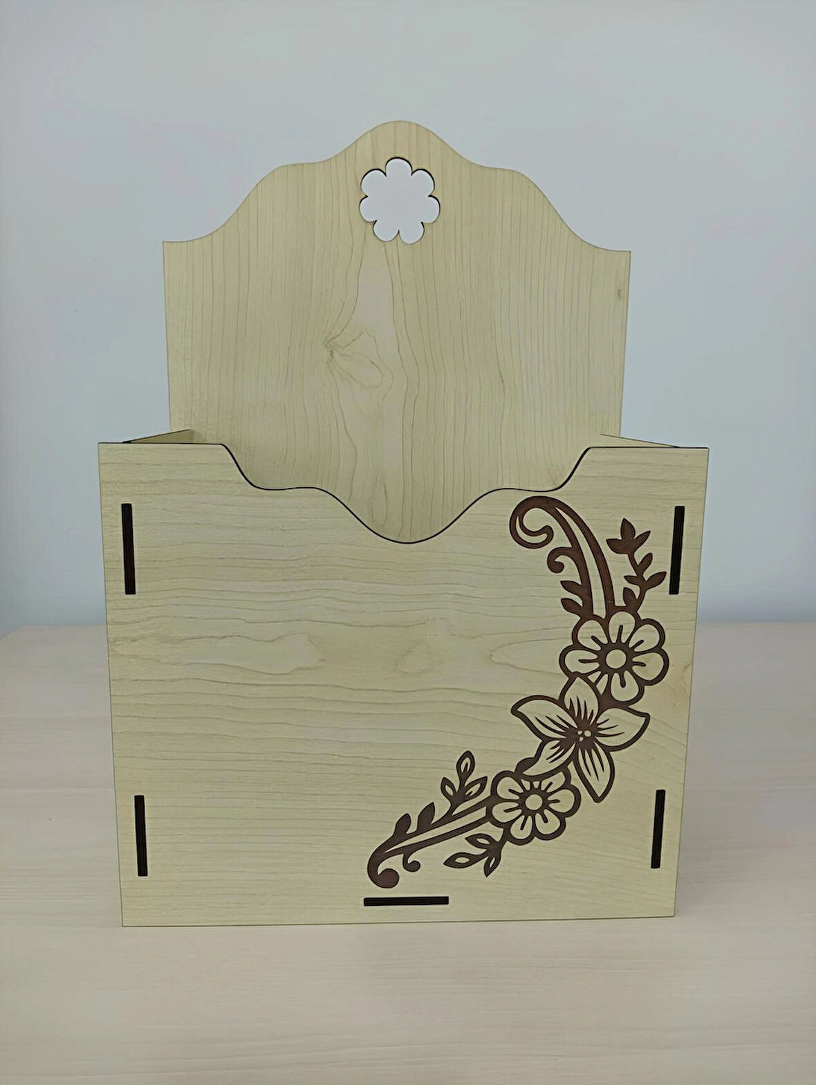  Ahşap Mdf Çiçek Dekorlu Büyük Boy Posta Kutusu Çiçek Kutusu Duvar Dekorasyonu