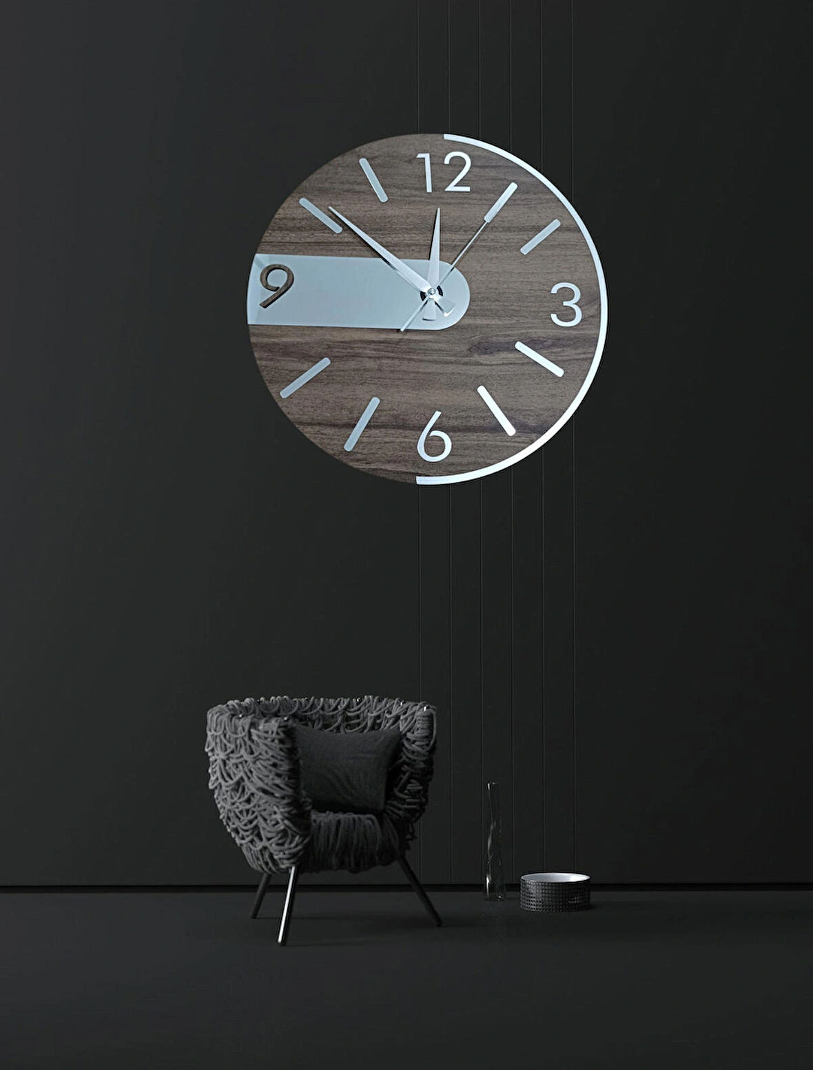 Gümüş Aynalı Pleksi Rakam Kelebek Temalı Modern Duvar Dekorasyonu Saat