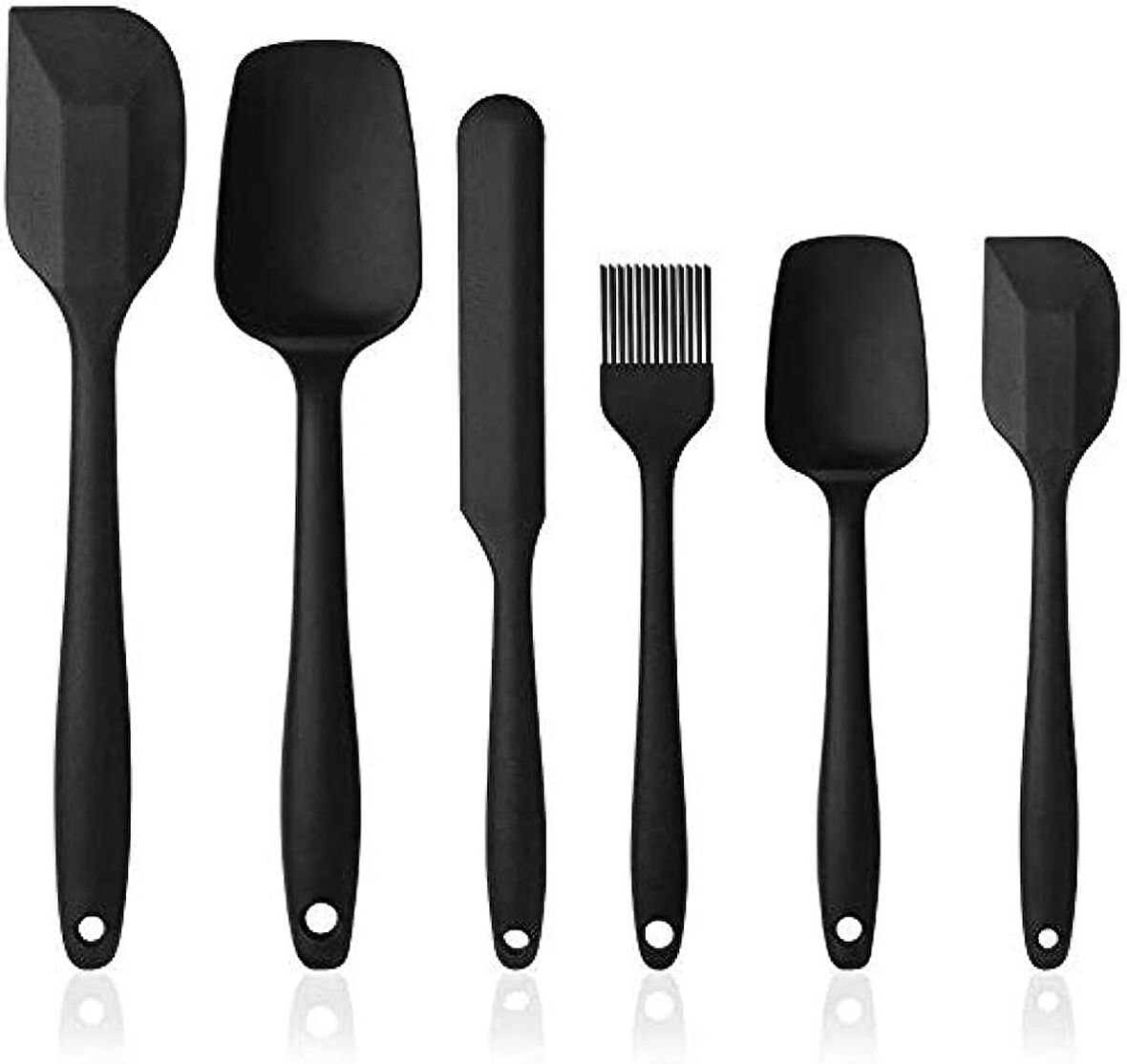 Siyah Silikon Spatula kaşık Seti 6 Parça. Siyah tek parçalı