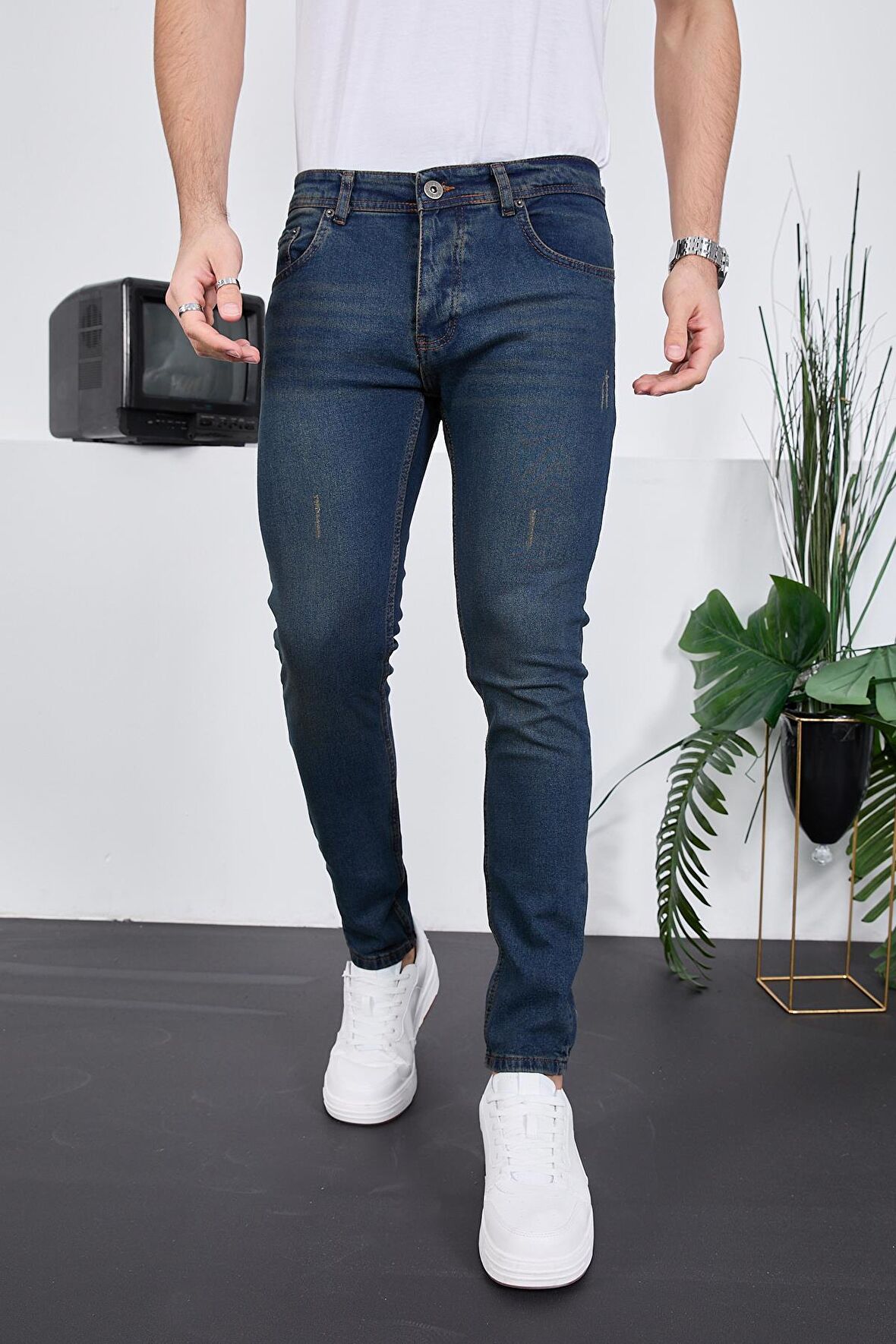 Erkek Likralı Denim Skinny Fit Süper Dar Jeans