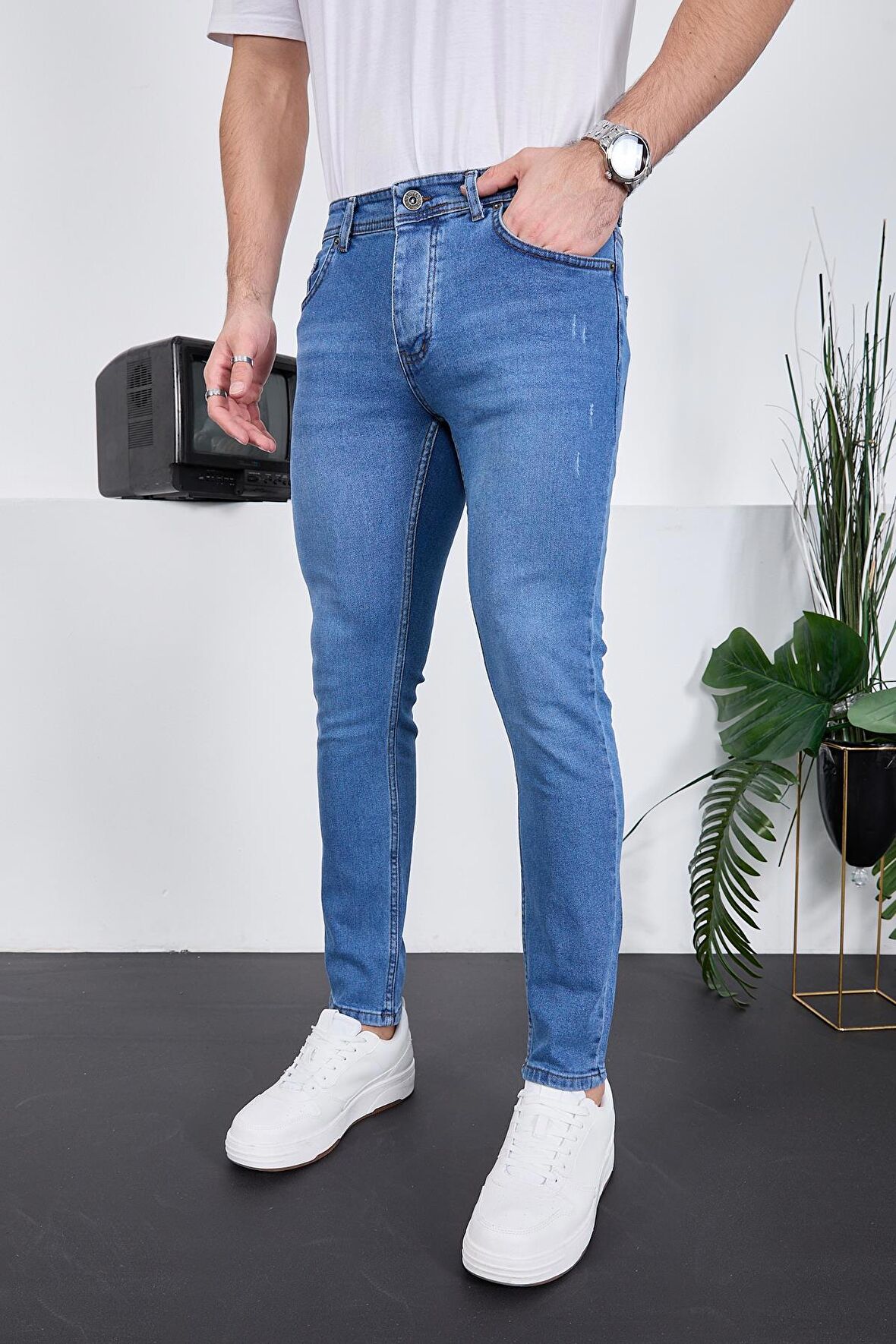 Erkek Likralı Denim Skinny Fit Süper Dar Jeans