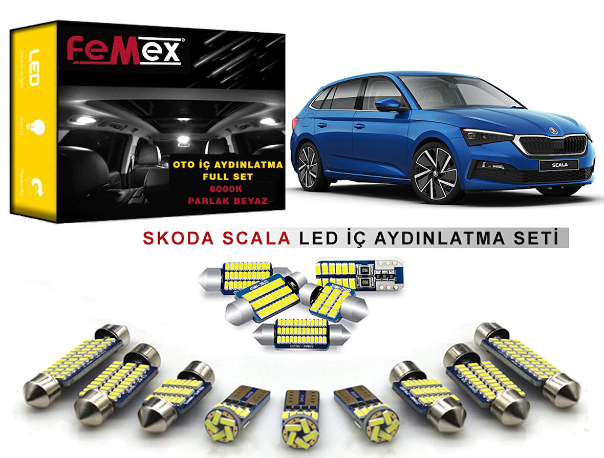 Skoda Scala LED İç Aydınlatma Ampul Seti FEMEX Parlak Beyaz