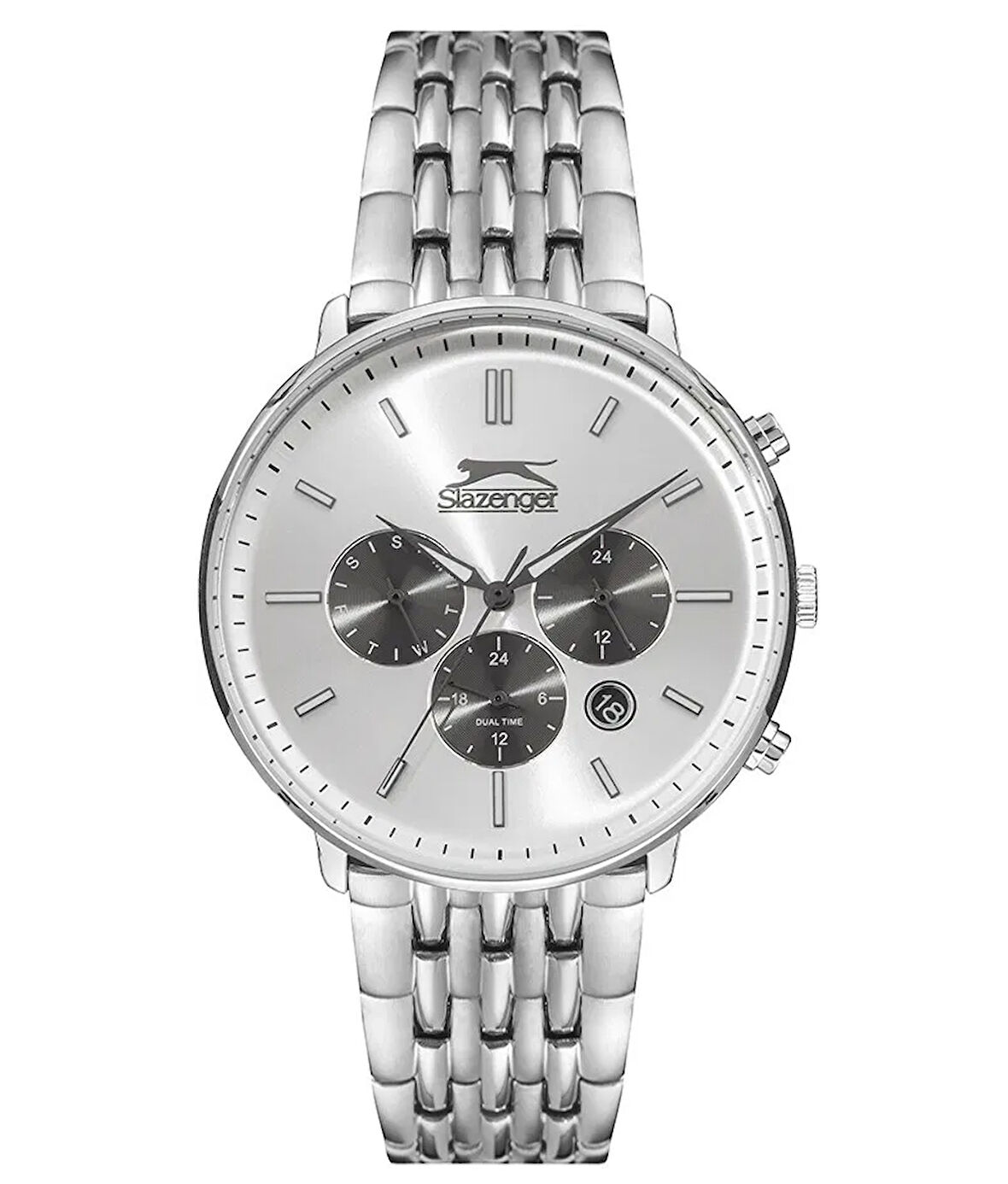Slazenger SL.09.1830.2.04 Erkek Kol Saati – Gümüş Çelik Kasa, Takvim & Dual Time Fonksiyonlu Quartz Saat
