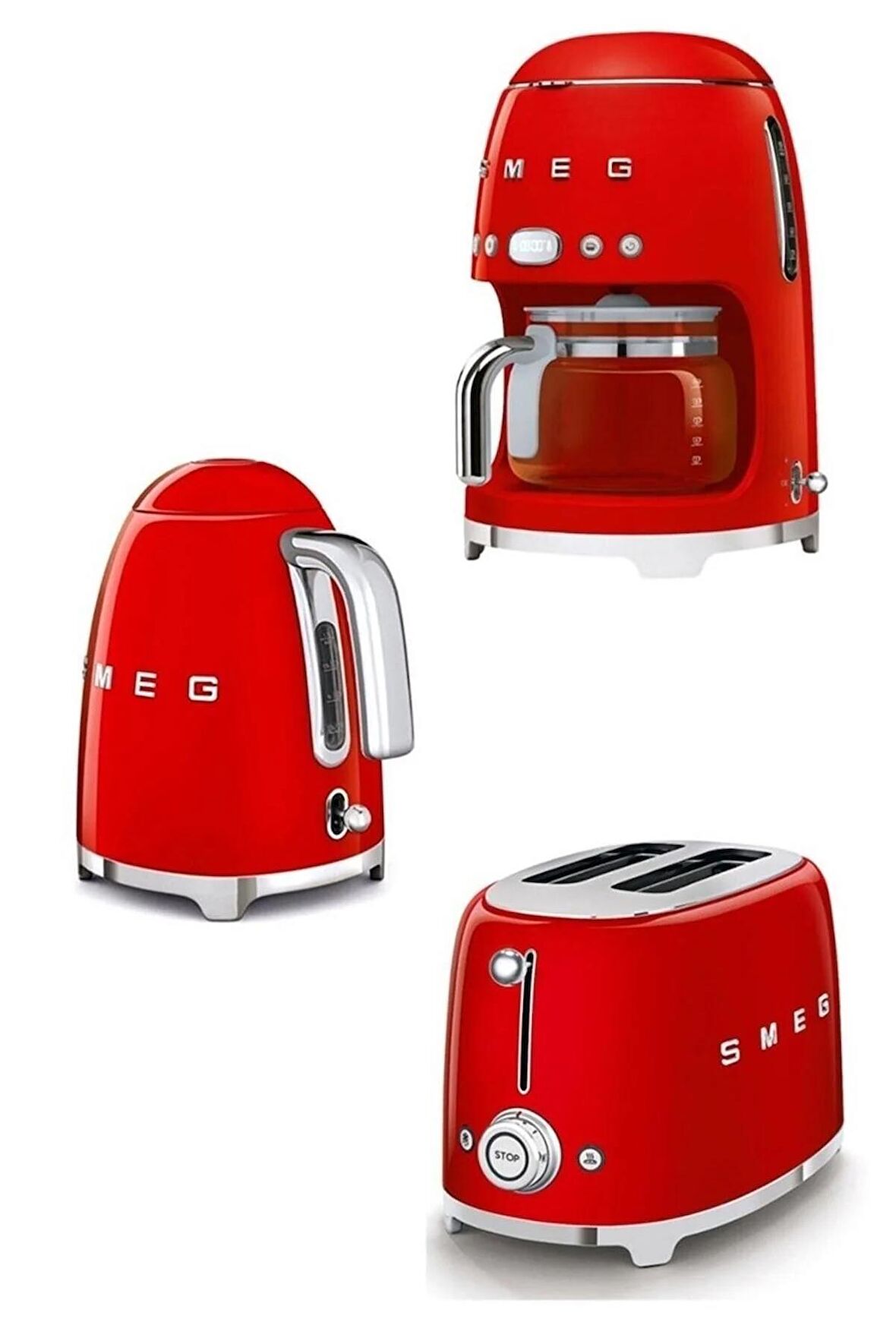 Smeg Kettle + Ekmek Kızartma + Filtre Kahve Seti Kırmızı