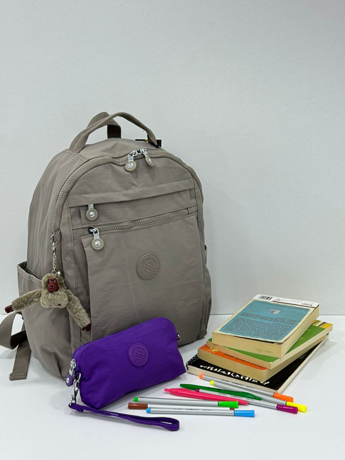 Unisex Suya Dayanıklı Krinkıl Kumaş Laptop Bölmeli Sırt Çantası Ve Askılı Kalemlik