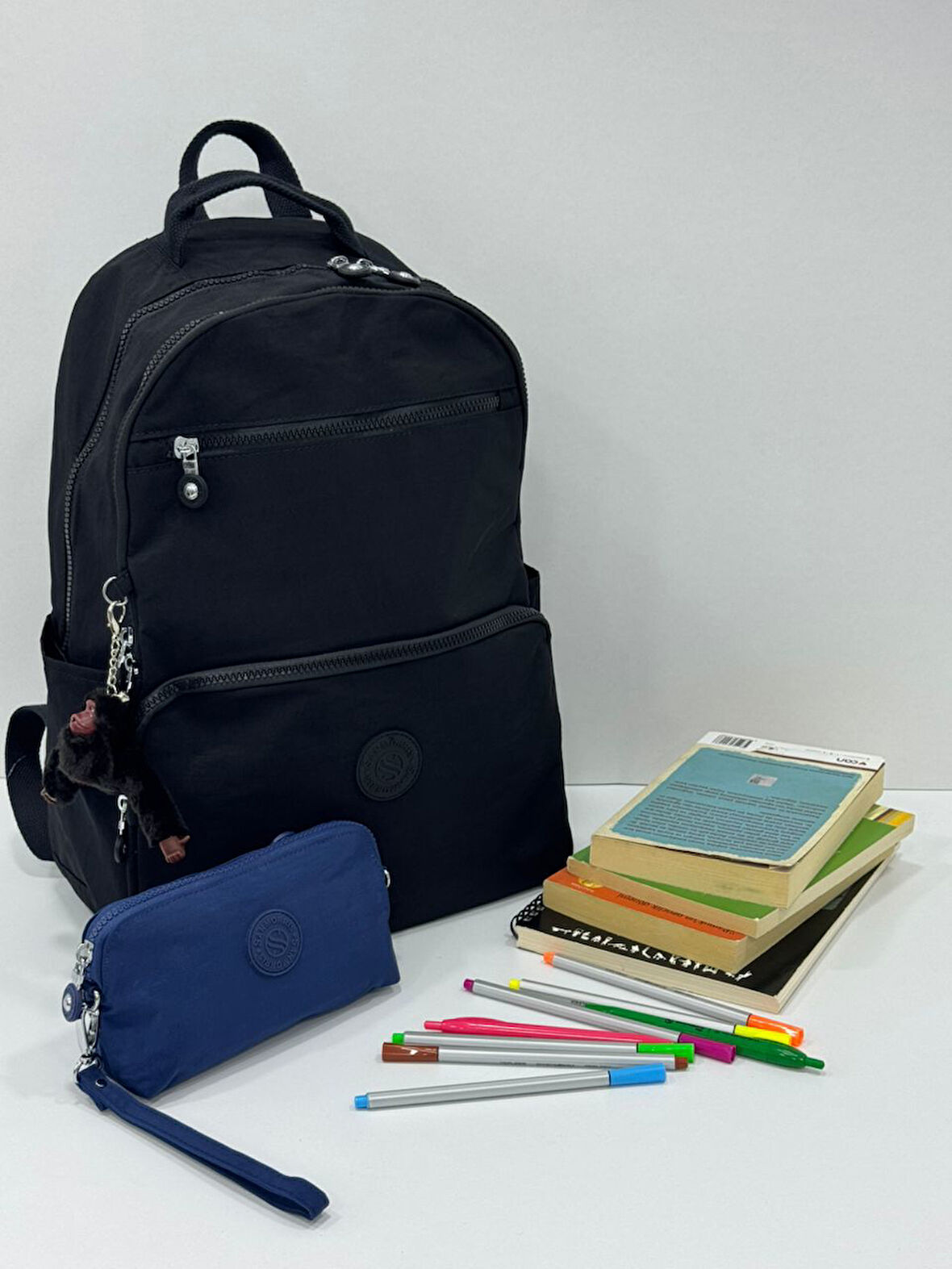Unisex Suya Dayanıklı Krinkıl Kumaş Laptop Bölmeli Sırt Çantası Ve Askılı Kalemlik