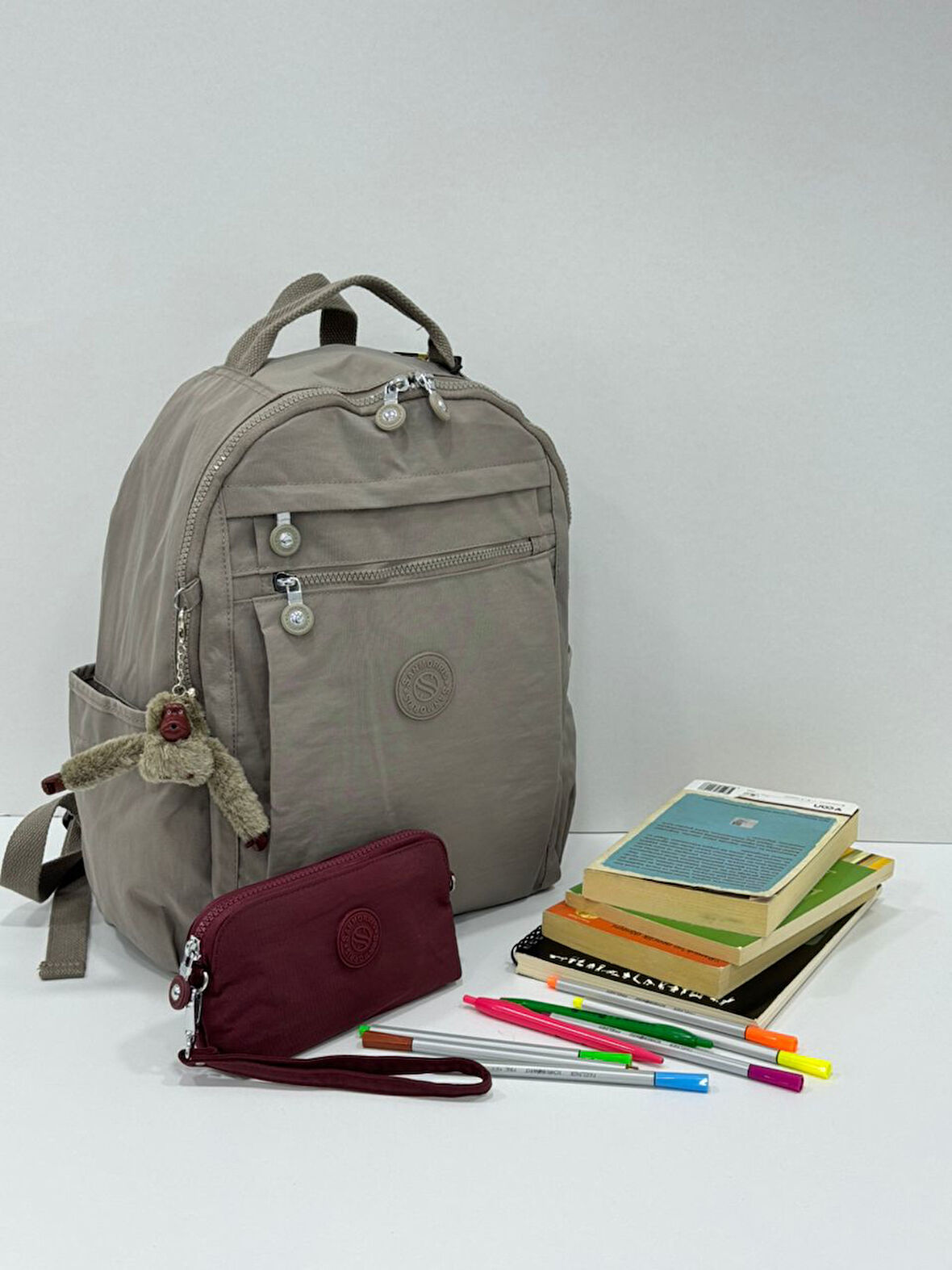 Unisex Suya Dayanıklı Krinkıl Kumaş Laptop Bölmeli Sırt Çantası Ve Askılı Kalemlik