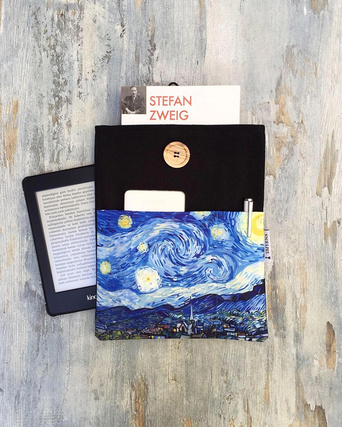 Kitap Kılıfı - Tablet Kılıfı - Ebook Kılıfı ( Yıldızlı Gece , Van Gogh , Siyah )